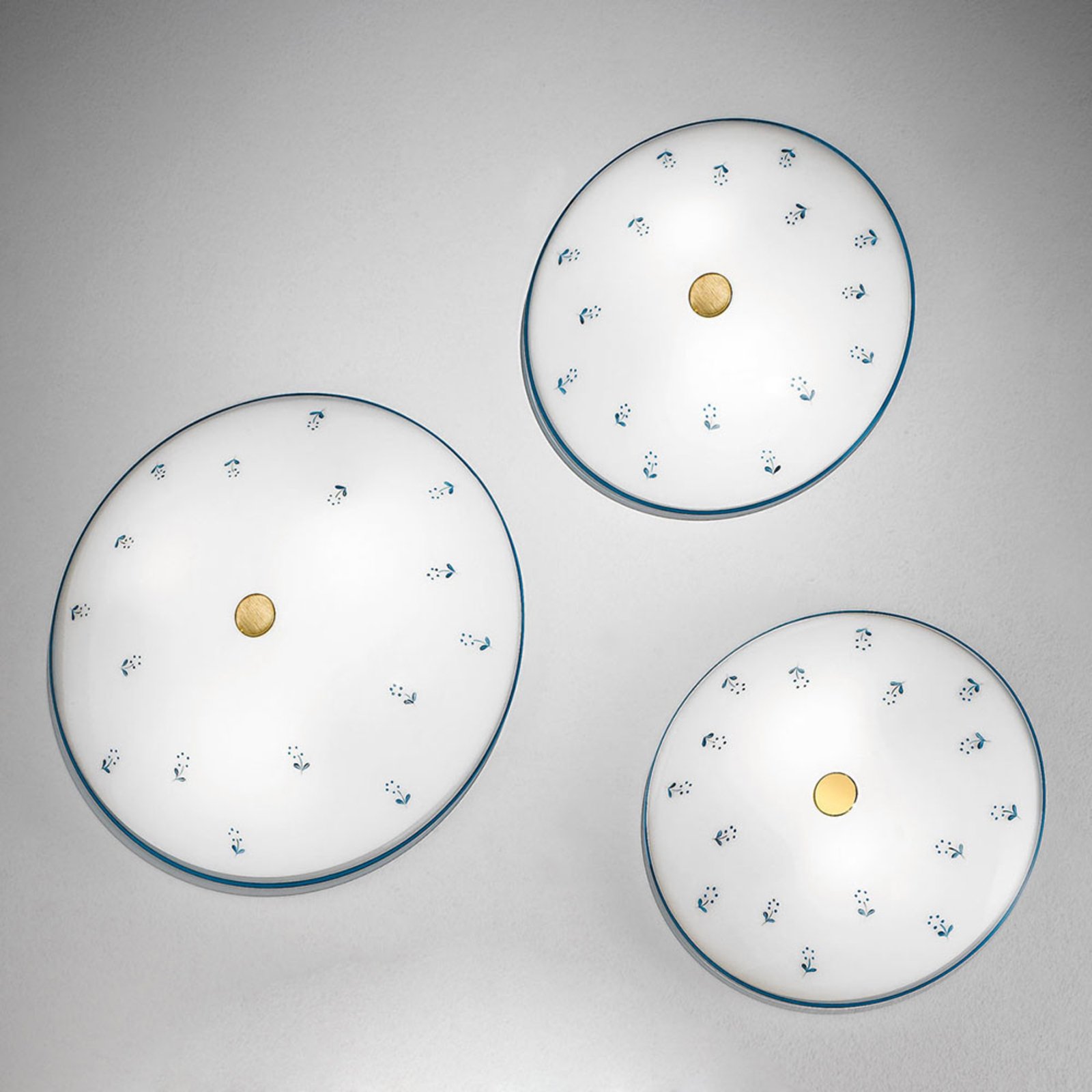 AUSTROLUX BY Kolarz Nonna flower wall light Ø 42 cm 1-bulb blue, for Living / Dining Room, metal, glass, E27, 60 W, energy efficiency: A++