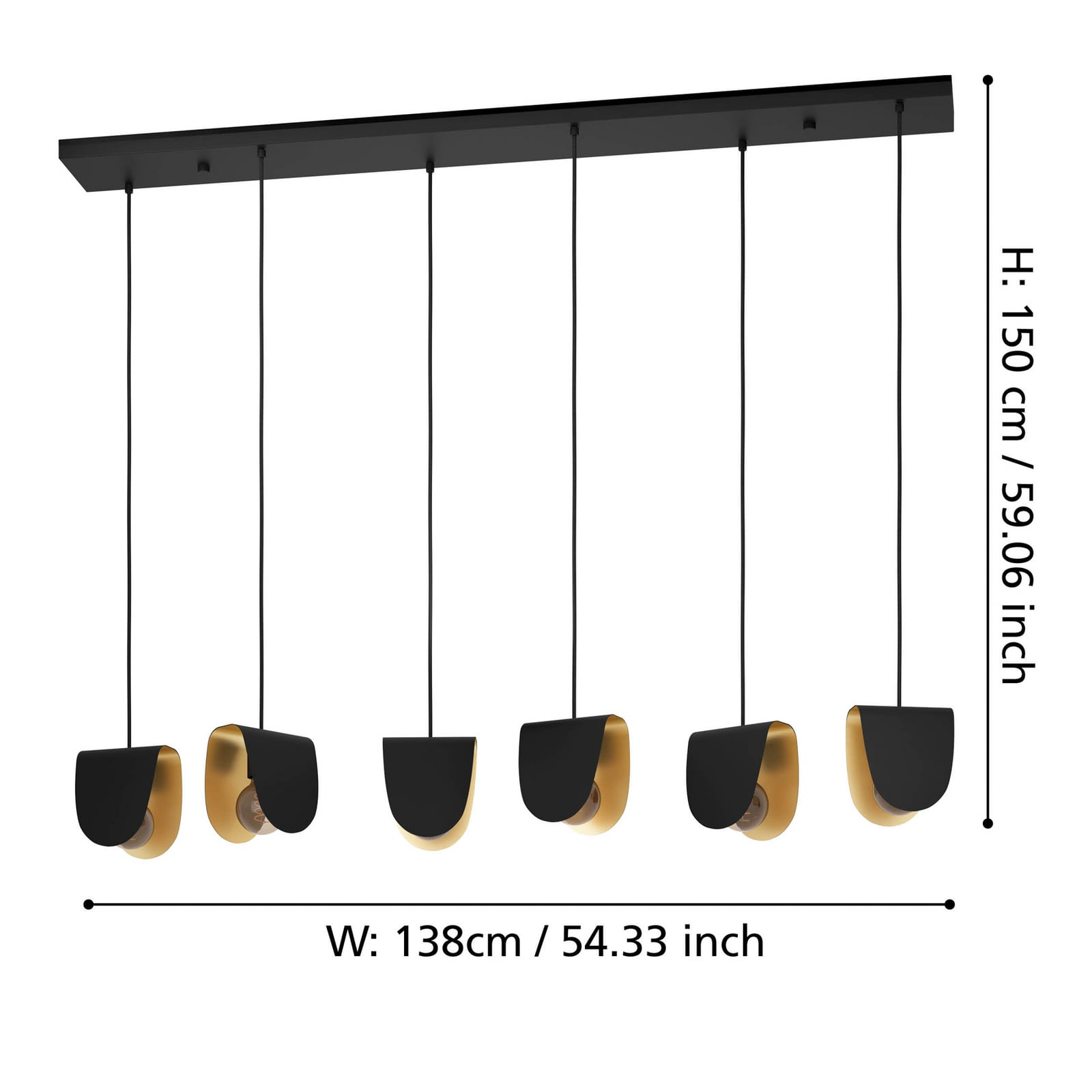 Závěsné světlo Serenara 6-ramenné černé/zlaté - EGLO Stars of Light