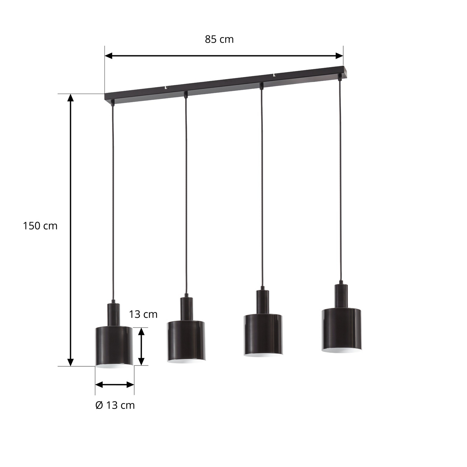 Suspension Lindby Ovelia, noire, à 4 lampes, métal, E27