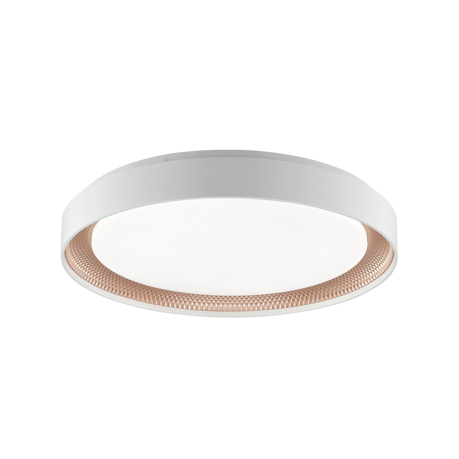 Plafón LED Waldo, blanco/oro rosa, Ø 48,5 cm, CCT, atenuable. Plafón LED Waldo, blanco/oro rosa, Ø 48,5 cm, CCT, atenuable.