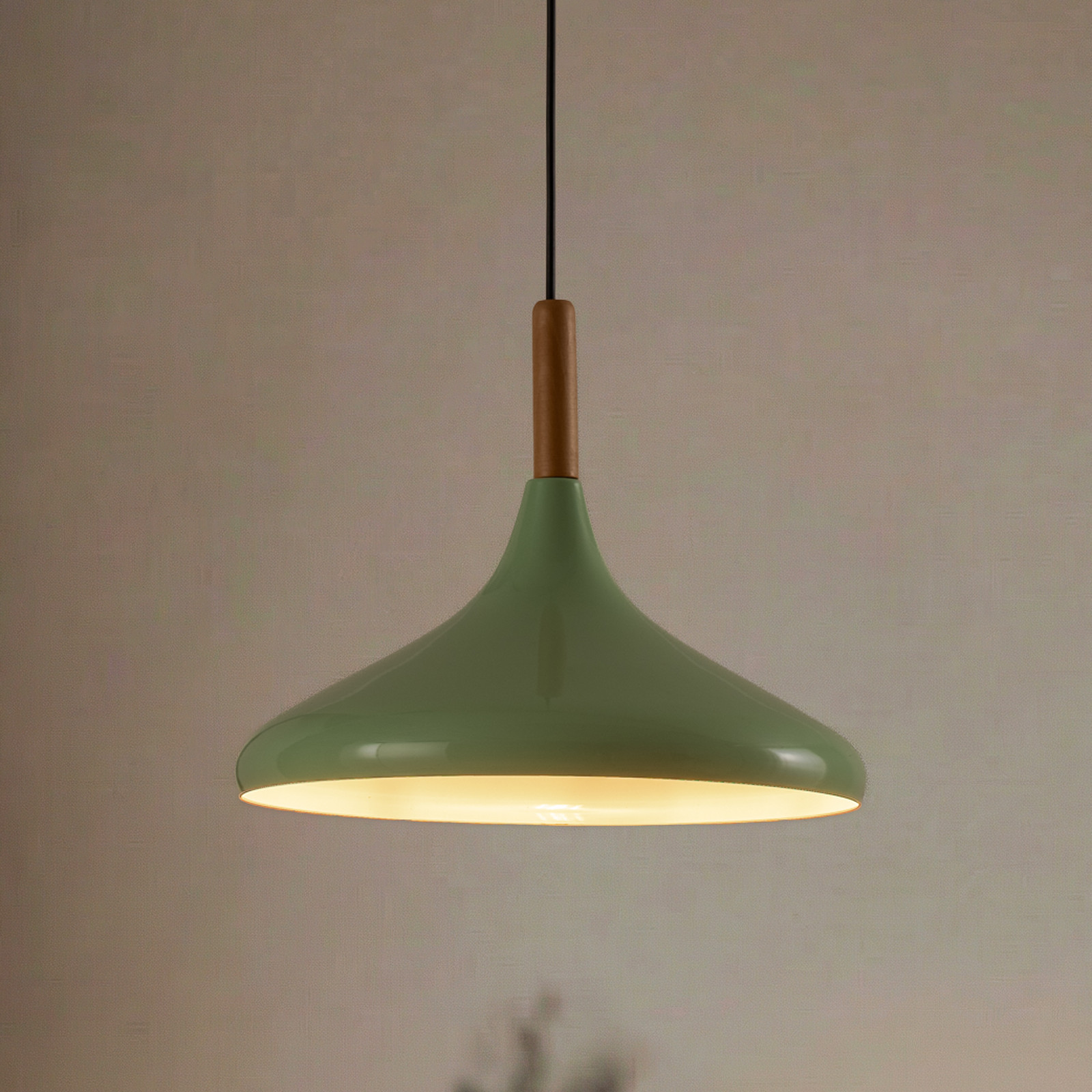 ROYALTECH Lampă suspendată Chris verde mentă/alb Ø 35 cm metal lemn detaliu - Camera de zi / sufragerie - Scandinavă - verde mentă alb lemn deschis