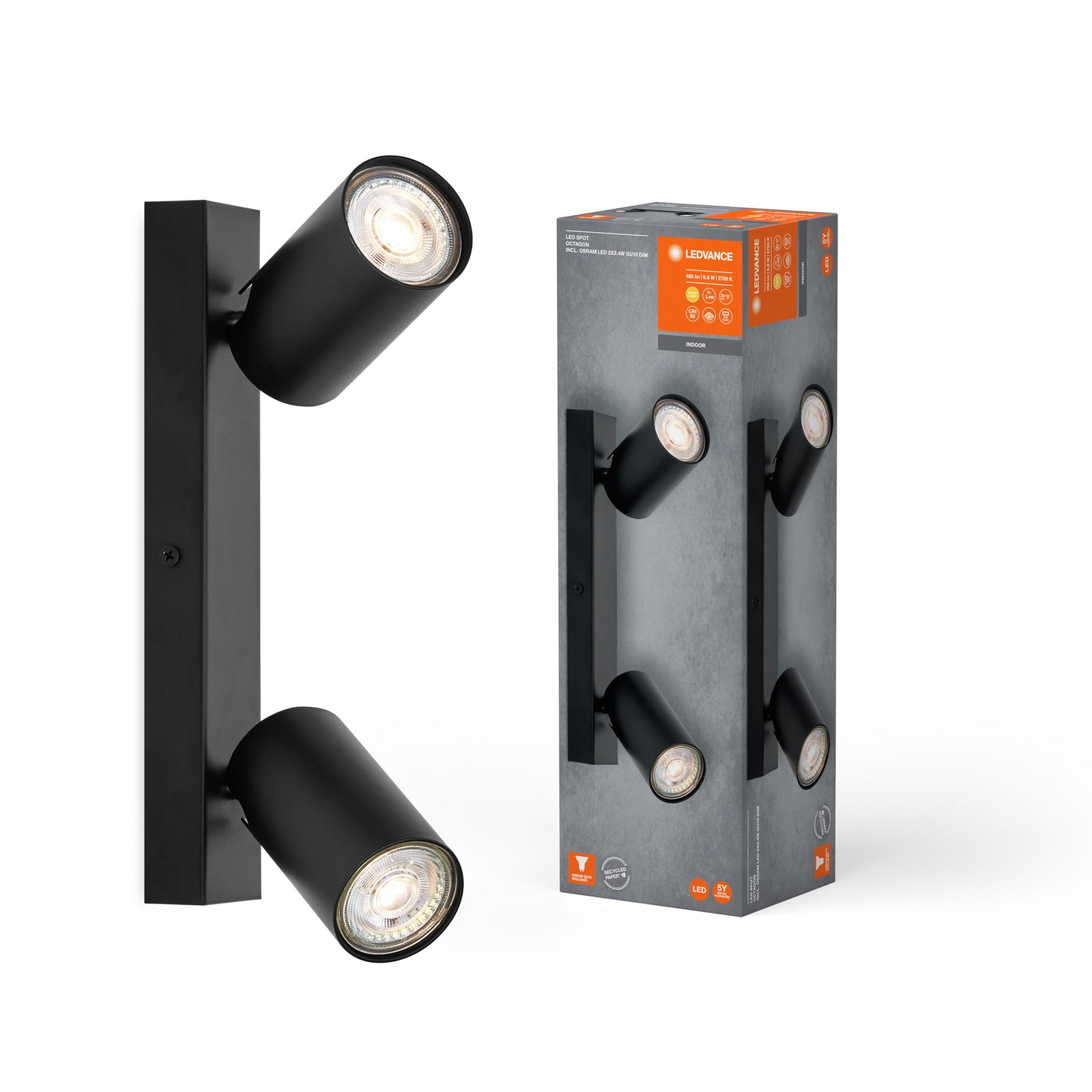 LEDVANCE Octagon LED-punktvalgusti, dimmerdatav, kahelampiline, must