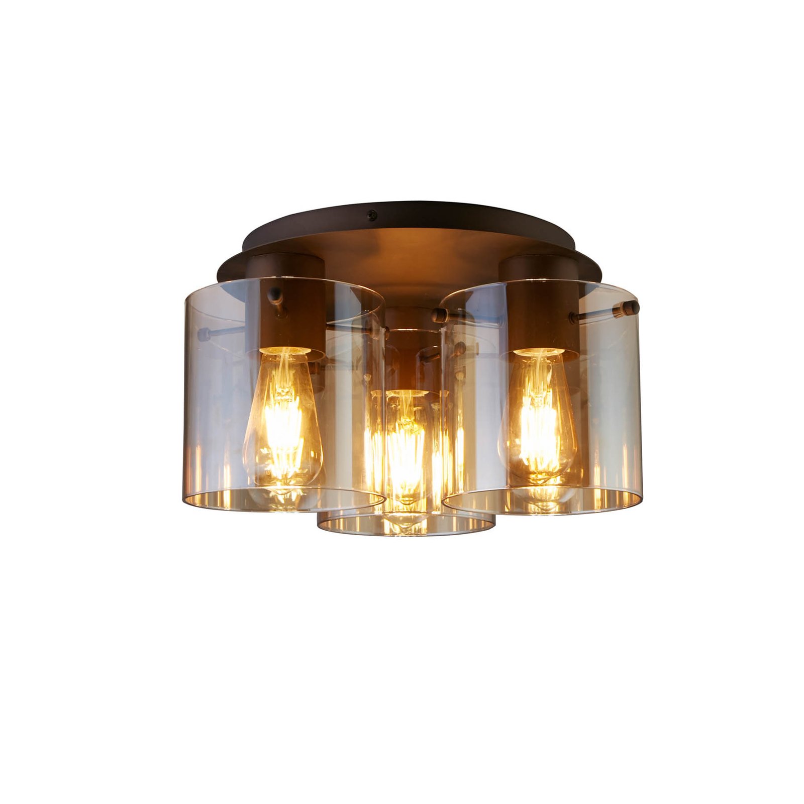 Sweden ceiling light, 3-bulb, mocha/amber, steel, glass, E27