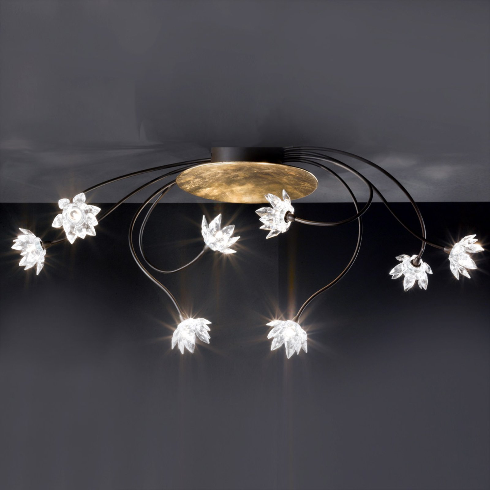 Fiorella ceiling light, eight-bulb, clear