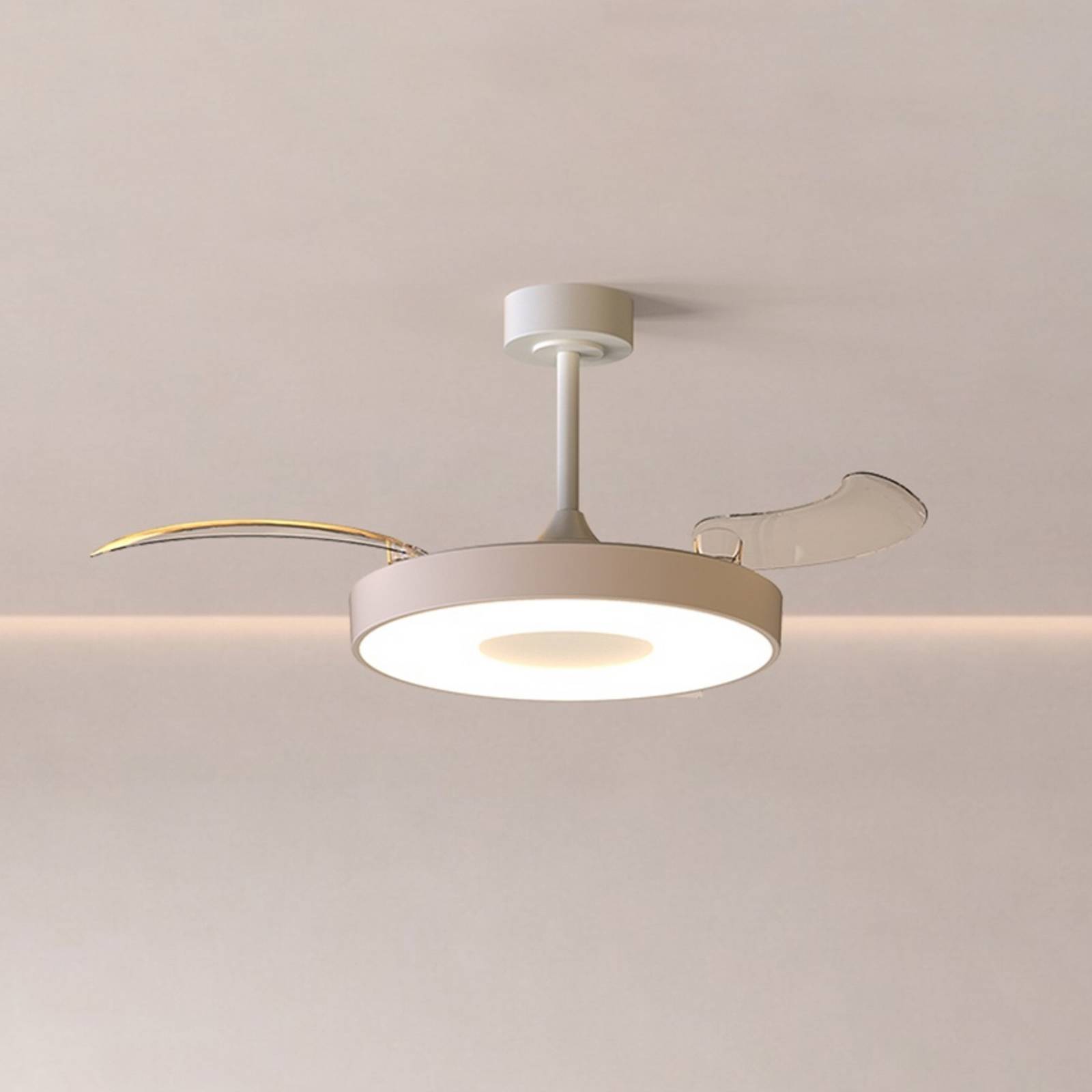 Inteligentny wentylator sufitowy LED Coin, beżowo-biały, zasilanie prądem