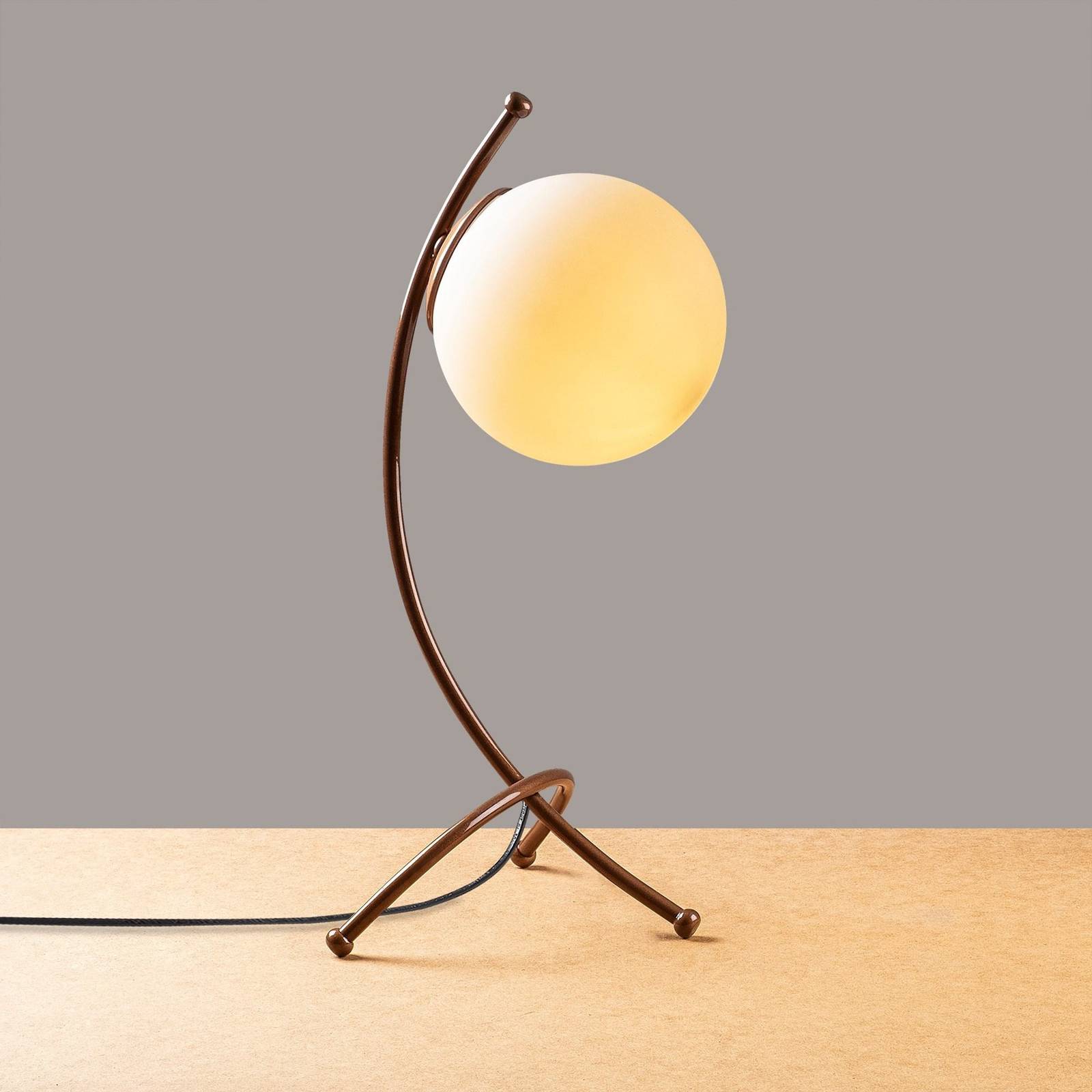 Lampa stołowa Yay 5012, brązowa, szkło opalowe, wysokość 43 cm