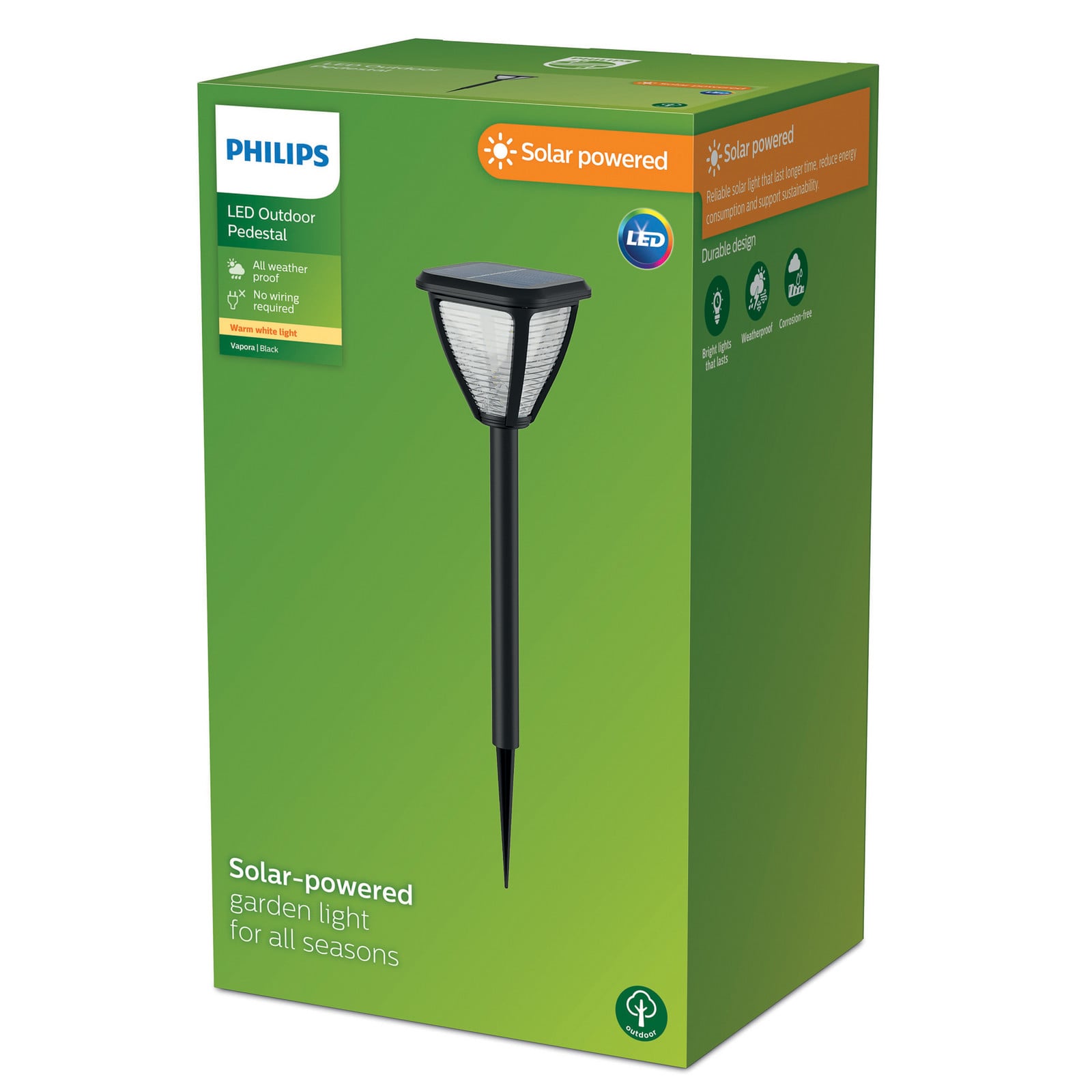 Philips Vapora Lampe sur piquet LED Solaire - Noir - Éclairage extérieur - 200 lm - Blanc chaud
