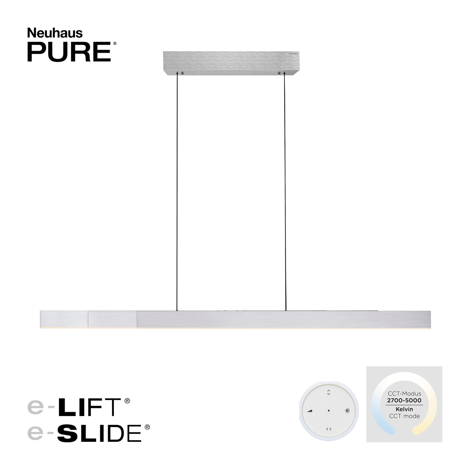 PURE Moto-Rise LED-hengelampe med CCT, sølv