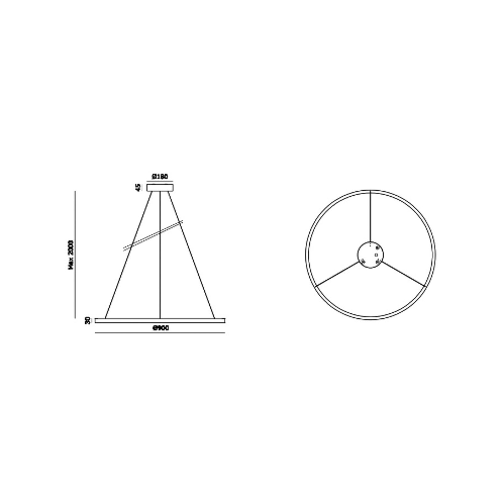 Molto Luce hengelampe Perfora, svart, Ø 90 cm, aluminium