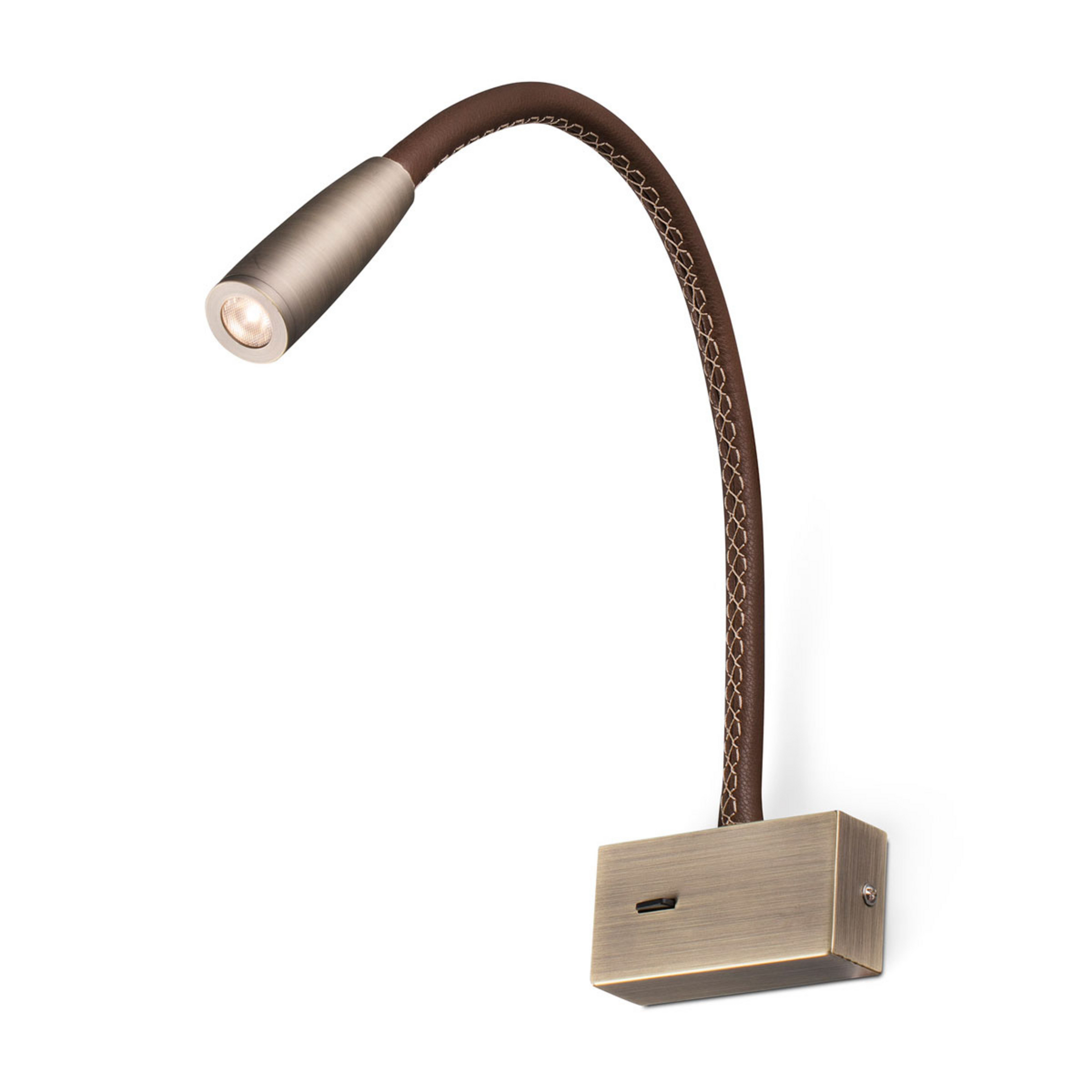 Nástěnná LED lampa na čtení Lead s LED, hnědá, kov/kůže – Faro