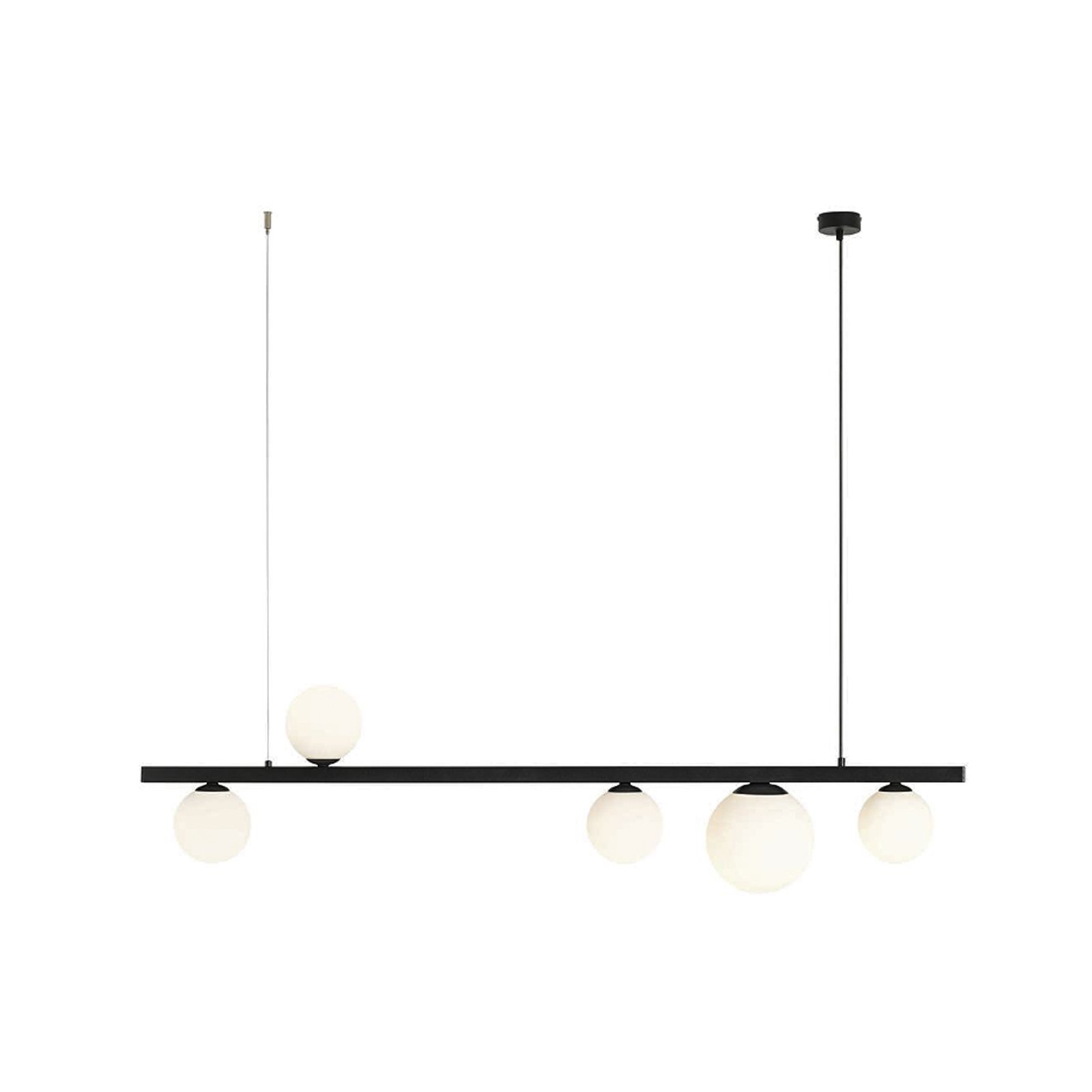 Suspension Garda 5, poutre, métal, verre, noir, 5 lampes