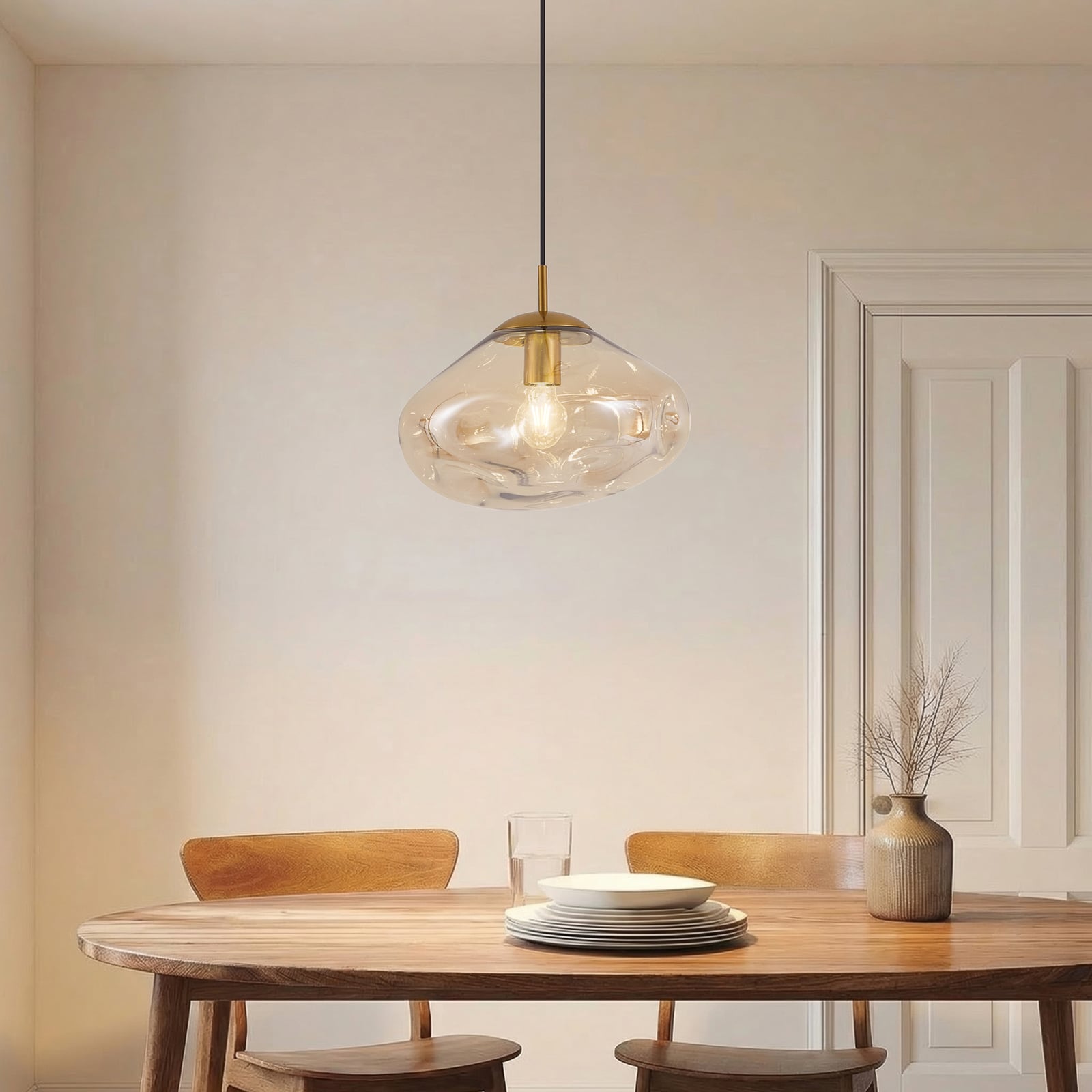 Lindby Висяща лампа Lelia, кехлибар, стъкло, Ø 35 cm