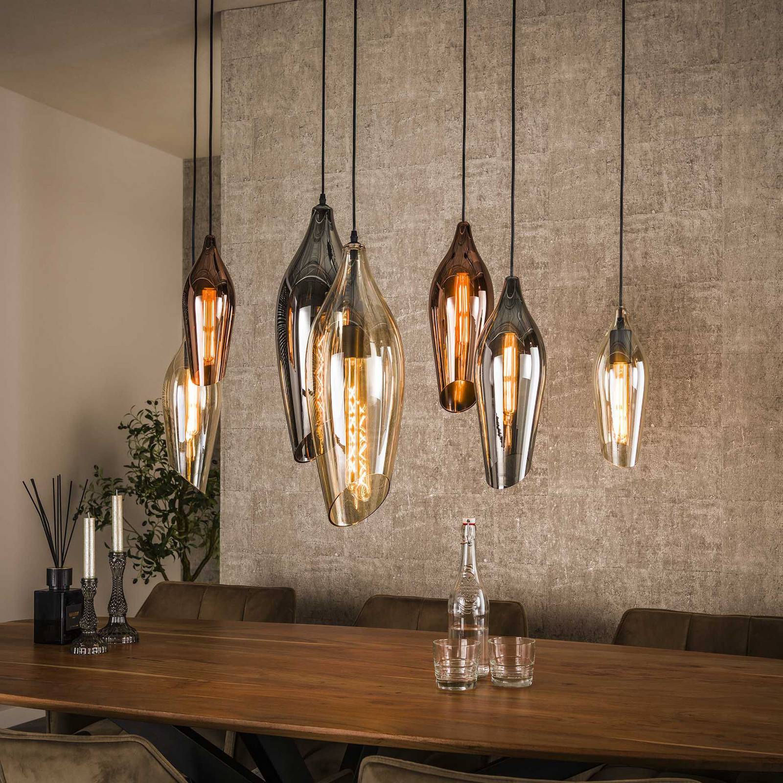 Lampa wisząca Mixture 4+3, 7-punktowa, szklana, wielokolorowa
