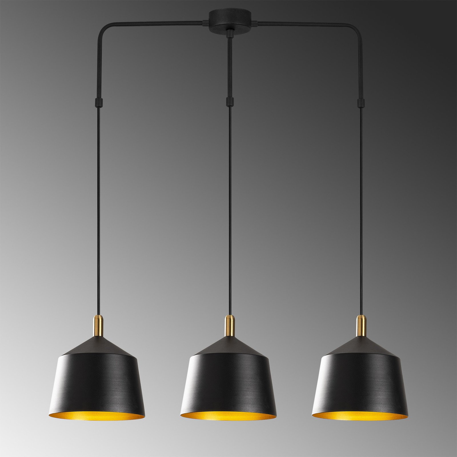 Hanglamp Saglam 3778 3-lamps lineair zwart/goud