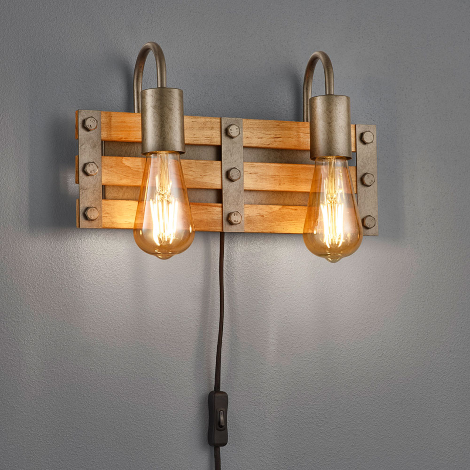Khan wall light, vintage, cable and plug, 2-bulb