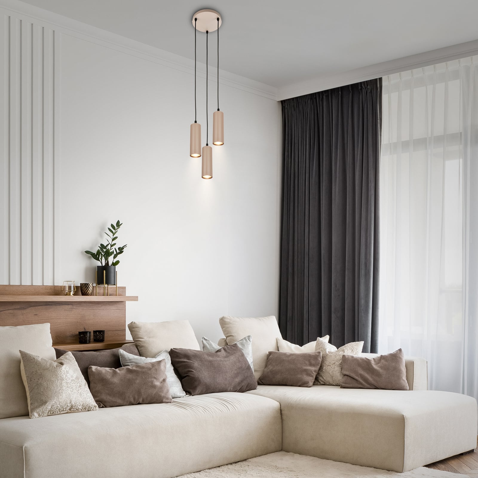 Suspension Ida, beige, à 3 lampes, Ø 20 cm, GU10 Suspension Ida, beige, à 3 lampes, Ø 20 cm, GU10