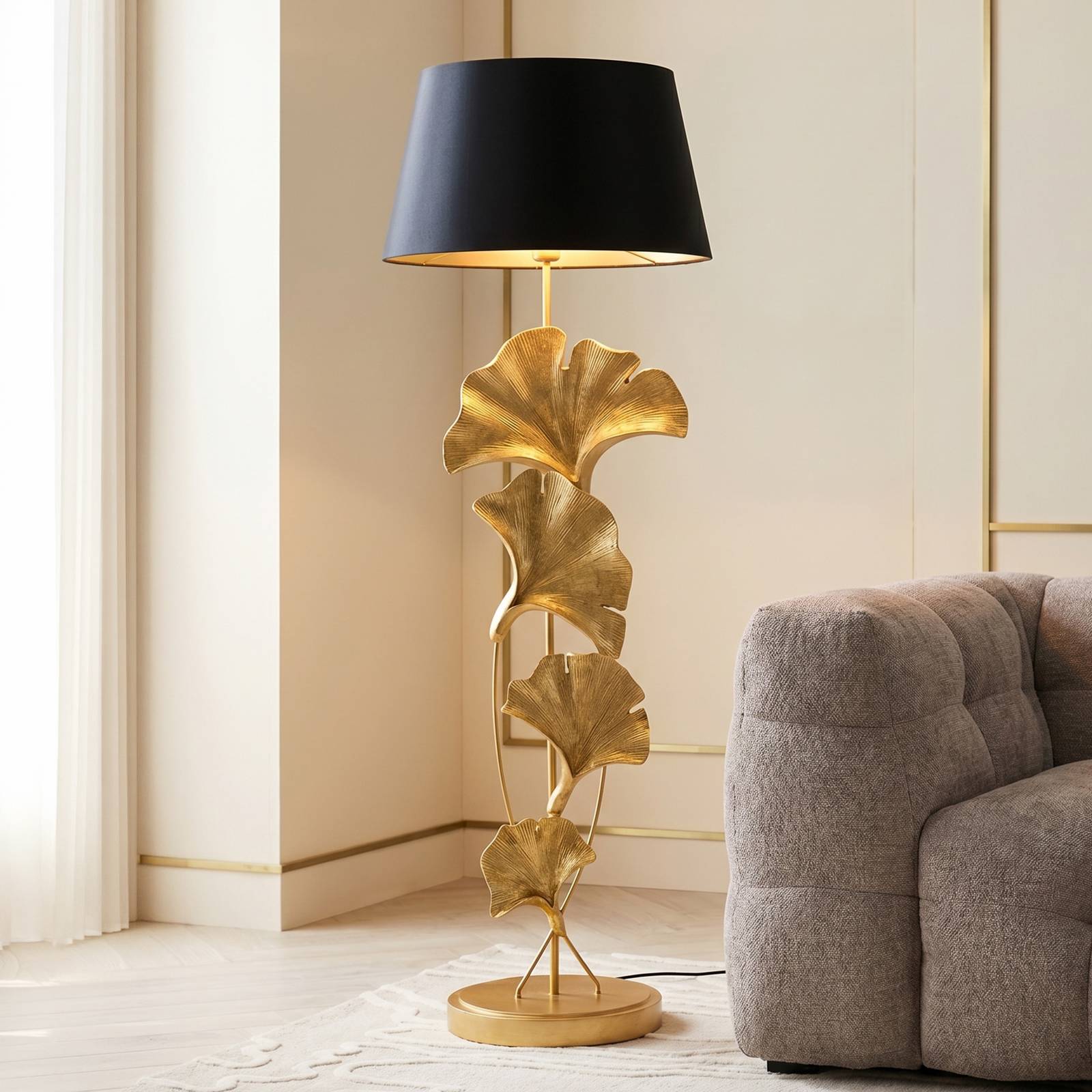 Lampa stojąca KARE „Ginkgo”, złota, len, wysokość 129 cm, E27