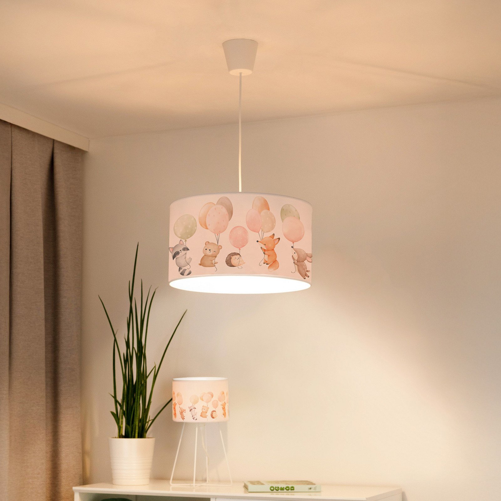 Duolla Lampă suspendată Freddy Ø 35 cm țesătură colorată animale E27 - Camera copiilor - Țesătură / Textil