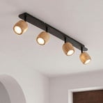 Lindby downlight Sloane, 4 lyskilder, tre/svart, GU10