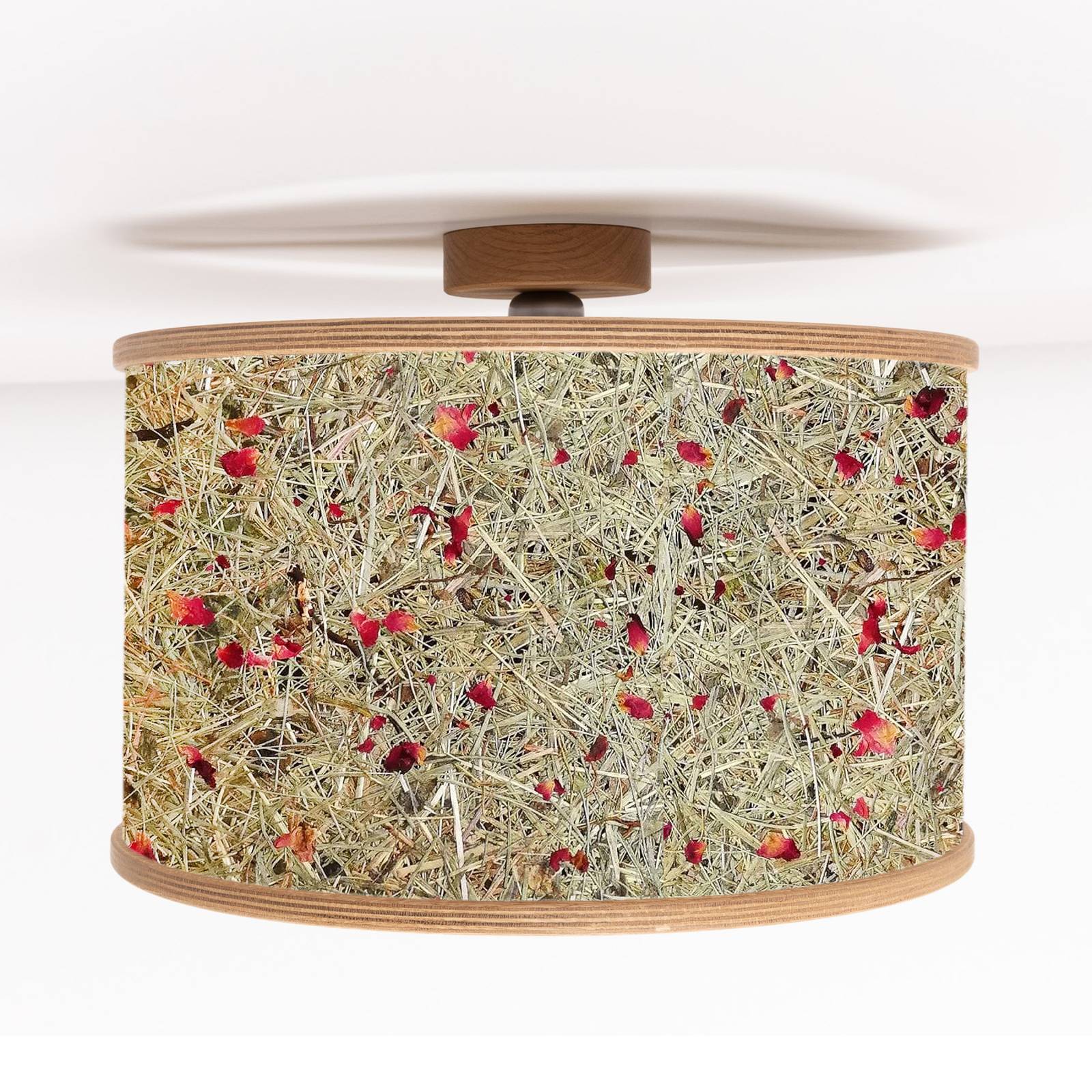 Almut von Wildheim ALMUT 2610 ceiling lamp Ø45cm hay/red rose blossom, for Living / Dining Room, oak, hay with red rose petals, E27, 52 W, H: 33 cm