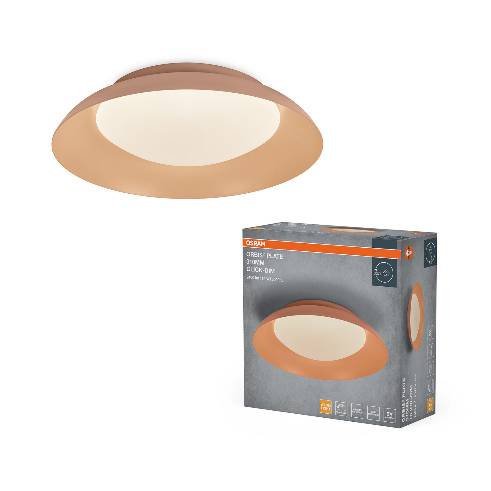 Φωτιστικό οροφής LED ORBIS PLATE της OSRAM, ροζ, Ø 31 cm, clickdim Φωτιστικό οροφής LED ORBIS PLATE της OSRAM, ροζ, Ø 31 cm, clickdim