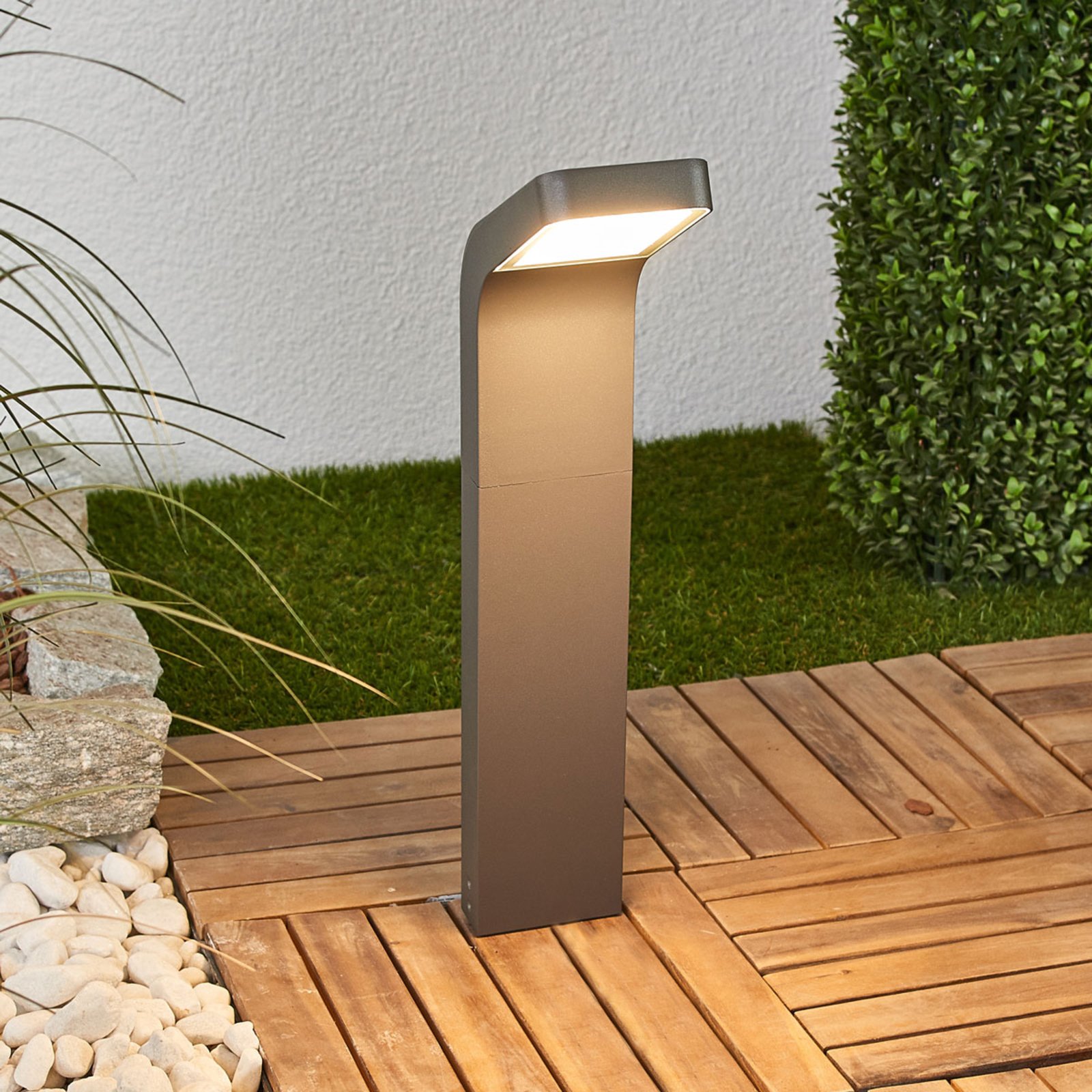 Lindby Maddox - puristic LED pillar lamp, aluminium, glass, 9.5 W, energy efficiency: A+, W: 9 cm, H: 50 cm