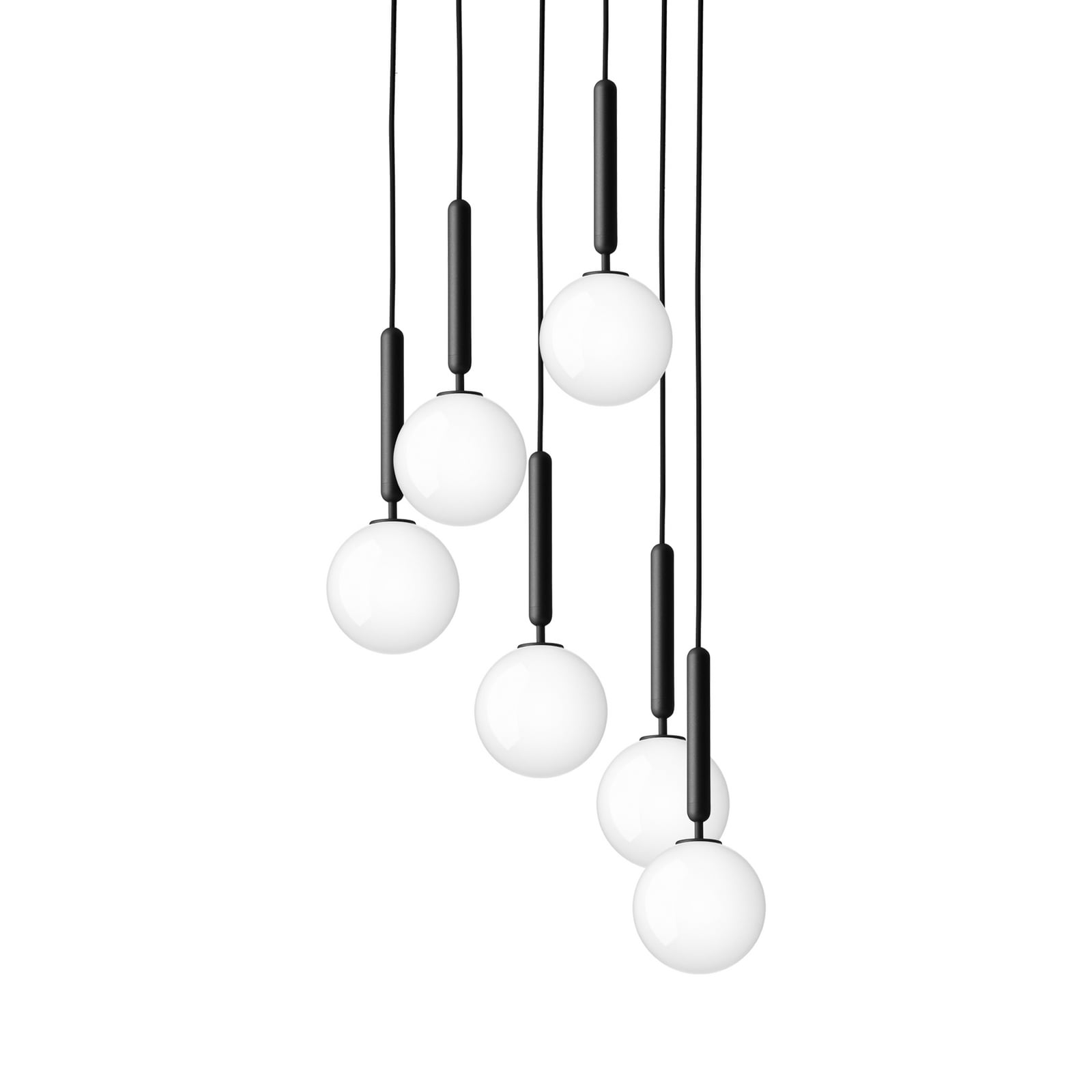 Miira 6 lysekrone, Ø 35 cm, grå/opal, 6 lyskilder - Nuura