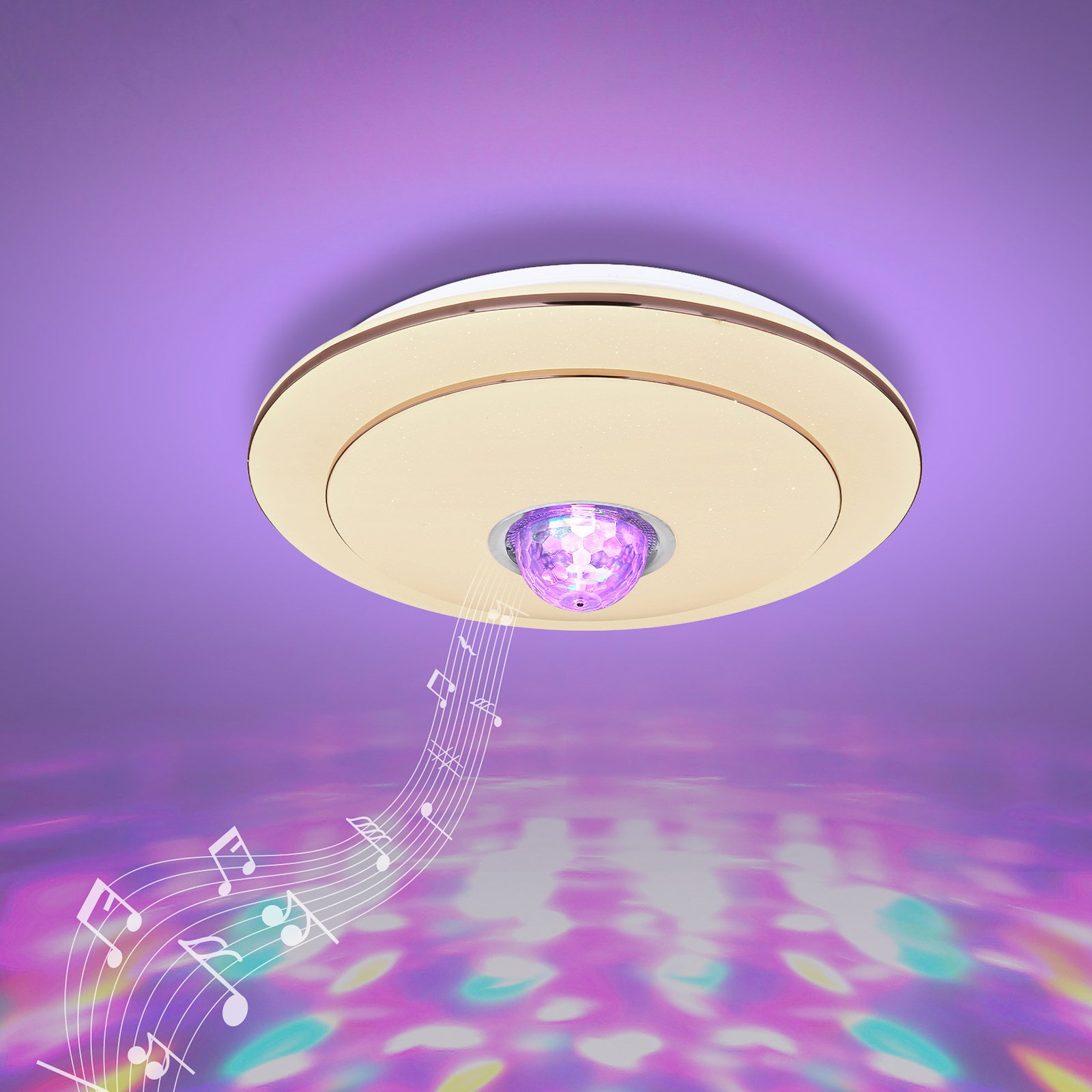 Santina LED ceiling light, speaker, RGB, CCT