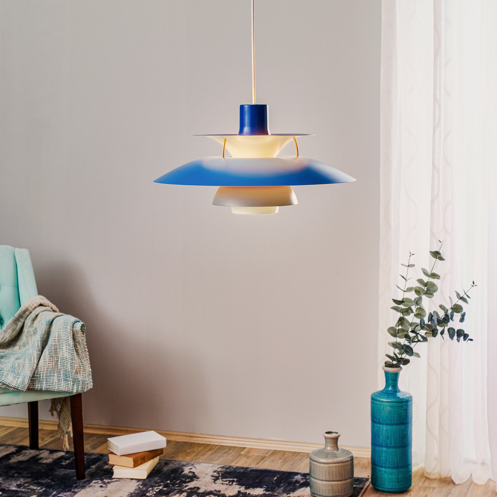 Louis Poulsen PH 5 dizajnérska závesná lampa modrá