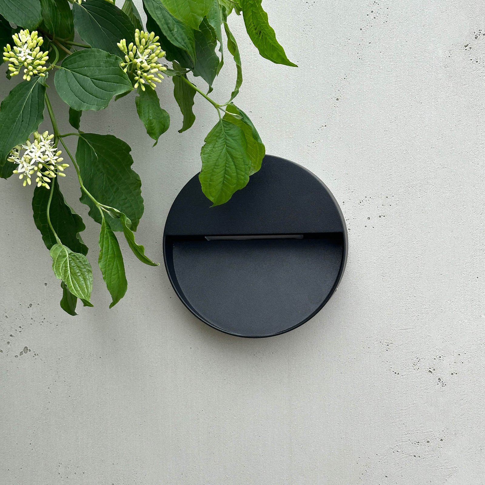 Dyberg Larsen LED outdoor wall lamp Pluto, black, Ø 15 cm