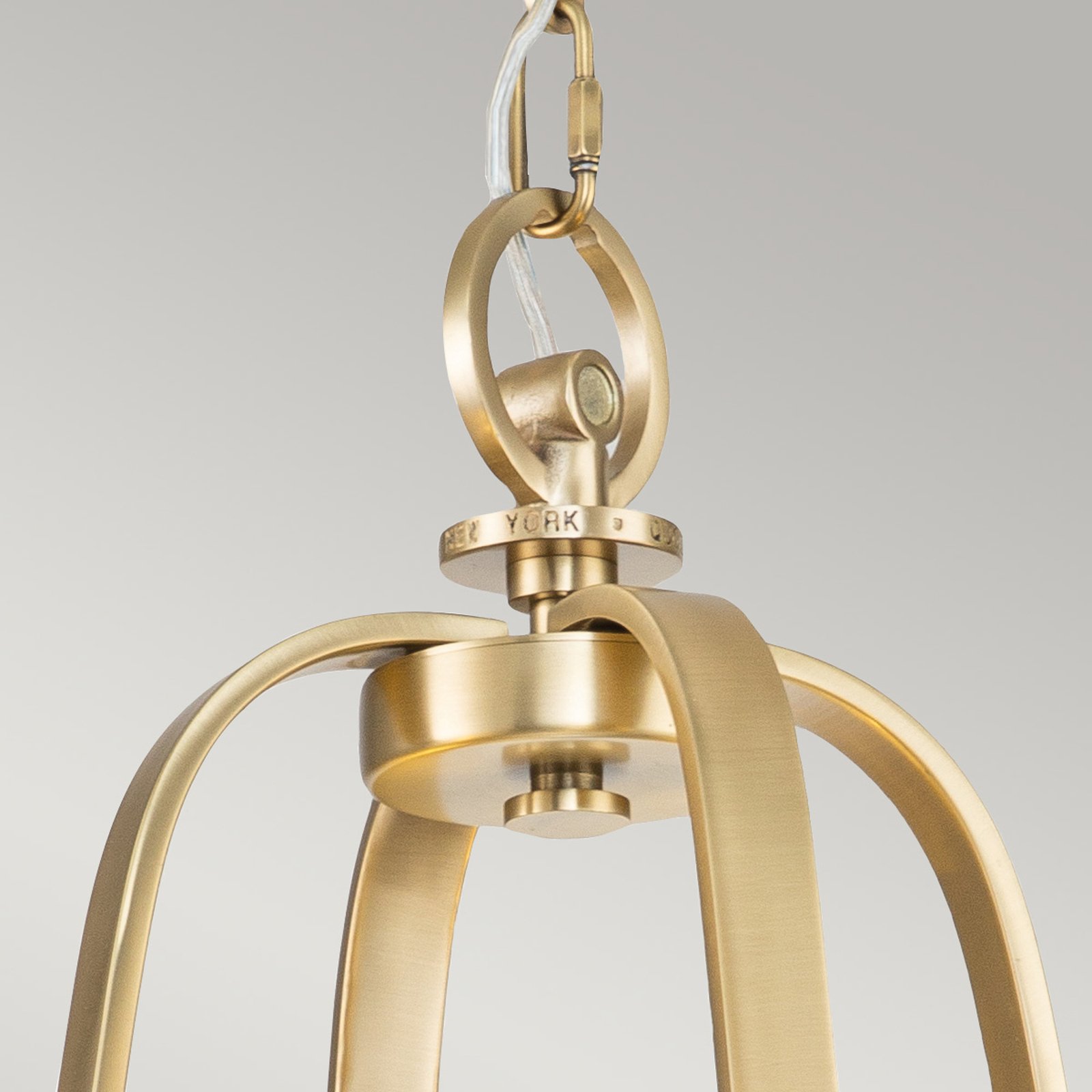 Gotham chandelier, fabric lampshade, 4-bulb, brass