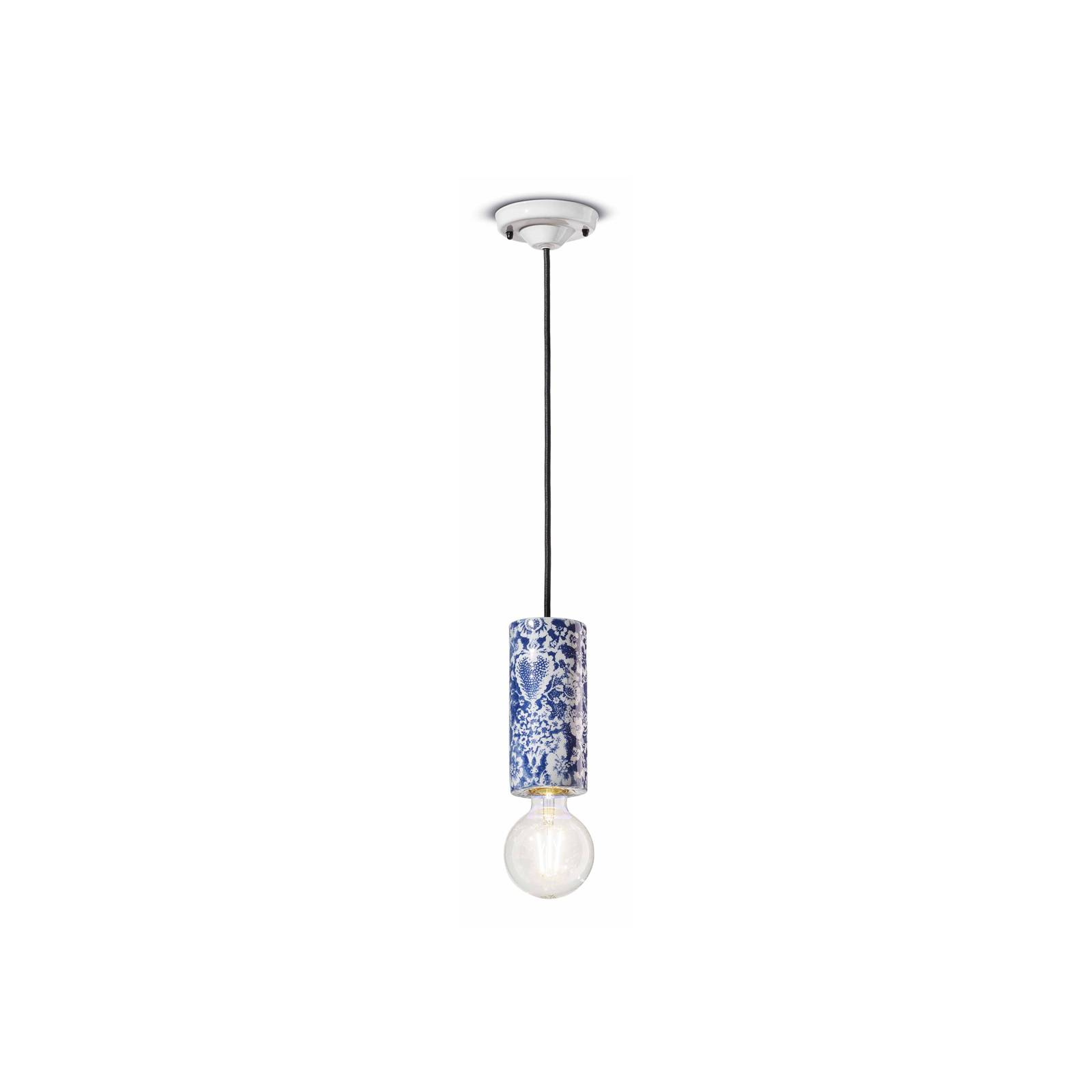 Levně Závěsná lampa PI, květinový vzor Ø 8 cm modrá/bílá