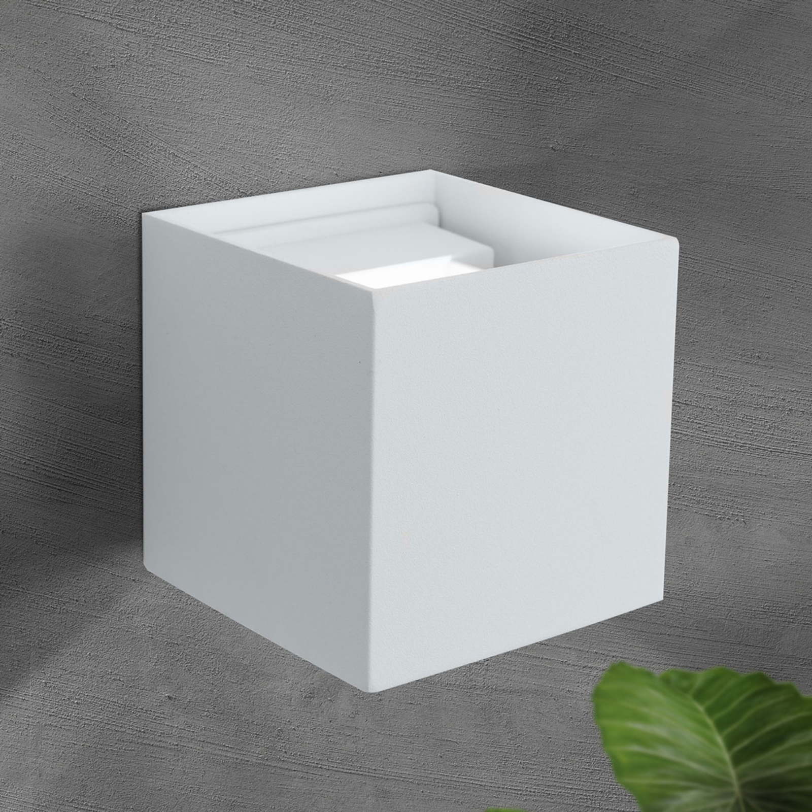 LED-Außenwandleuchte Cube, weiß, Metall, 10 cm, up/down