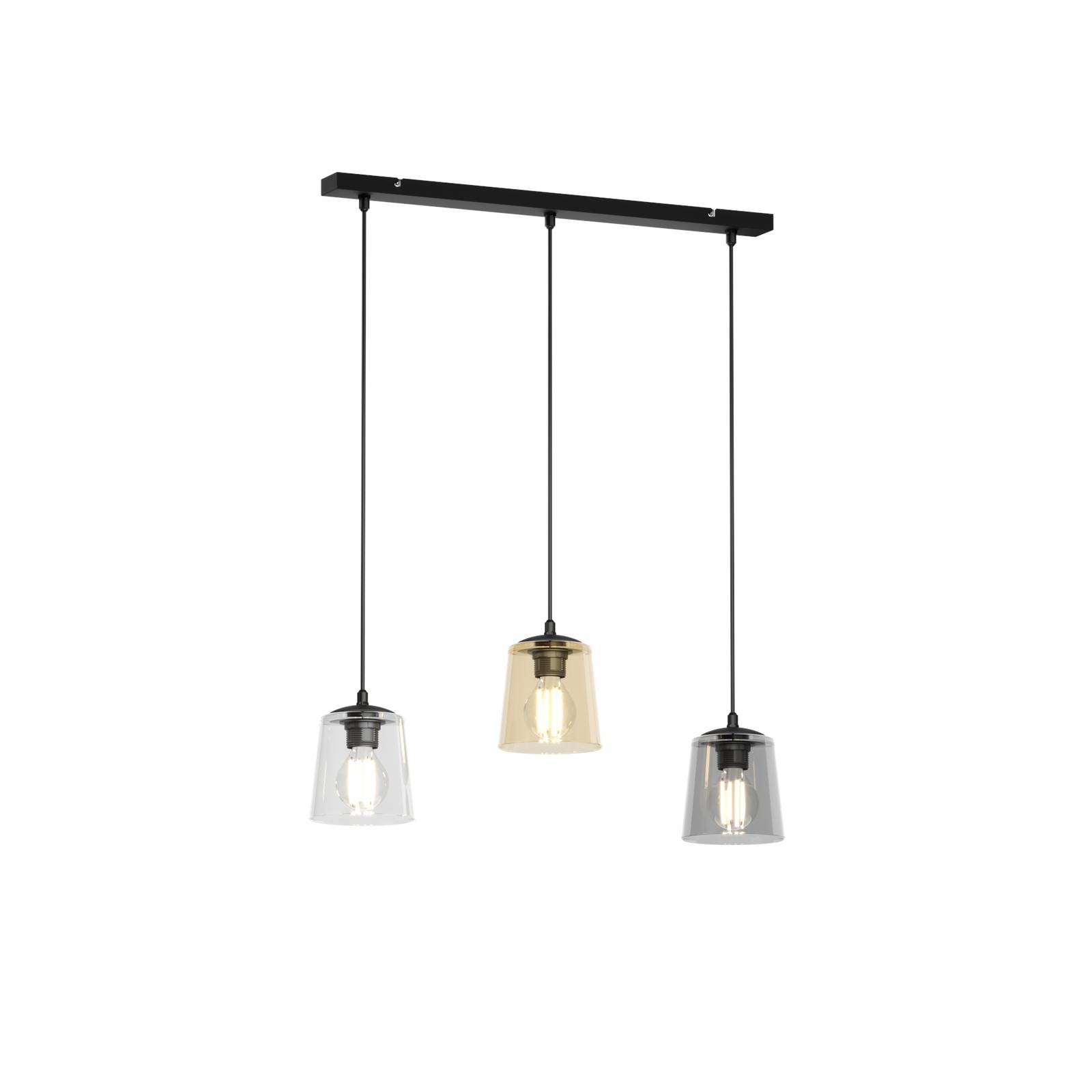 Suspension Lucea 3 lampes transparente/smoke/ambre