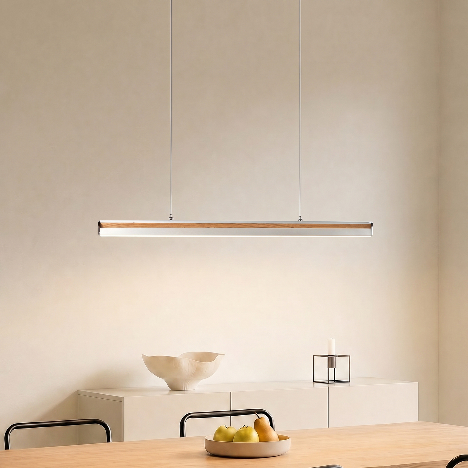 Lucande LED viseča svetilka Lutana, roza zlato/lesna barva, 101 cm