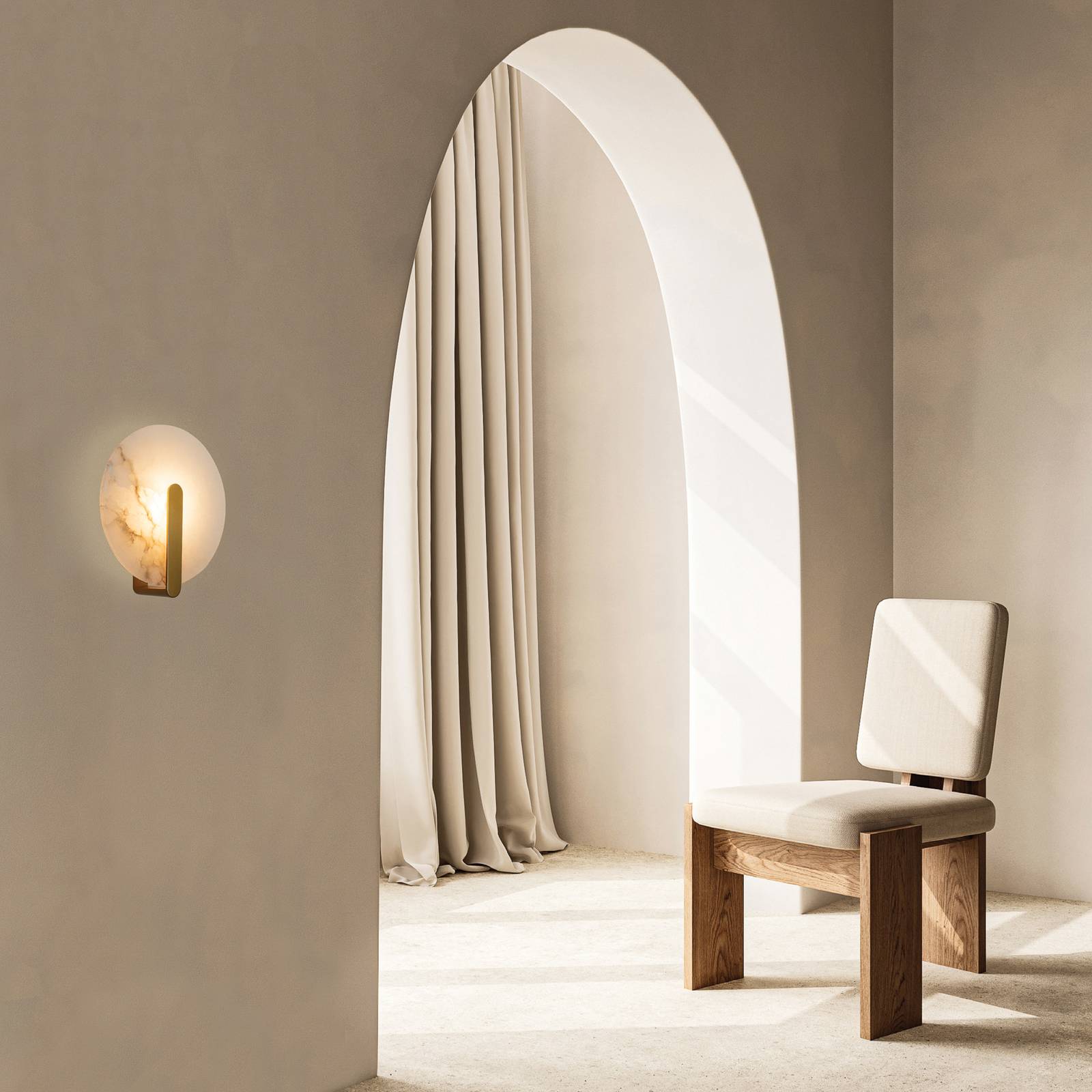 Zambelis Led Wall Light 2552, White/Gold, Ø 25 Cm, Alabaster