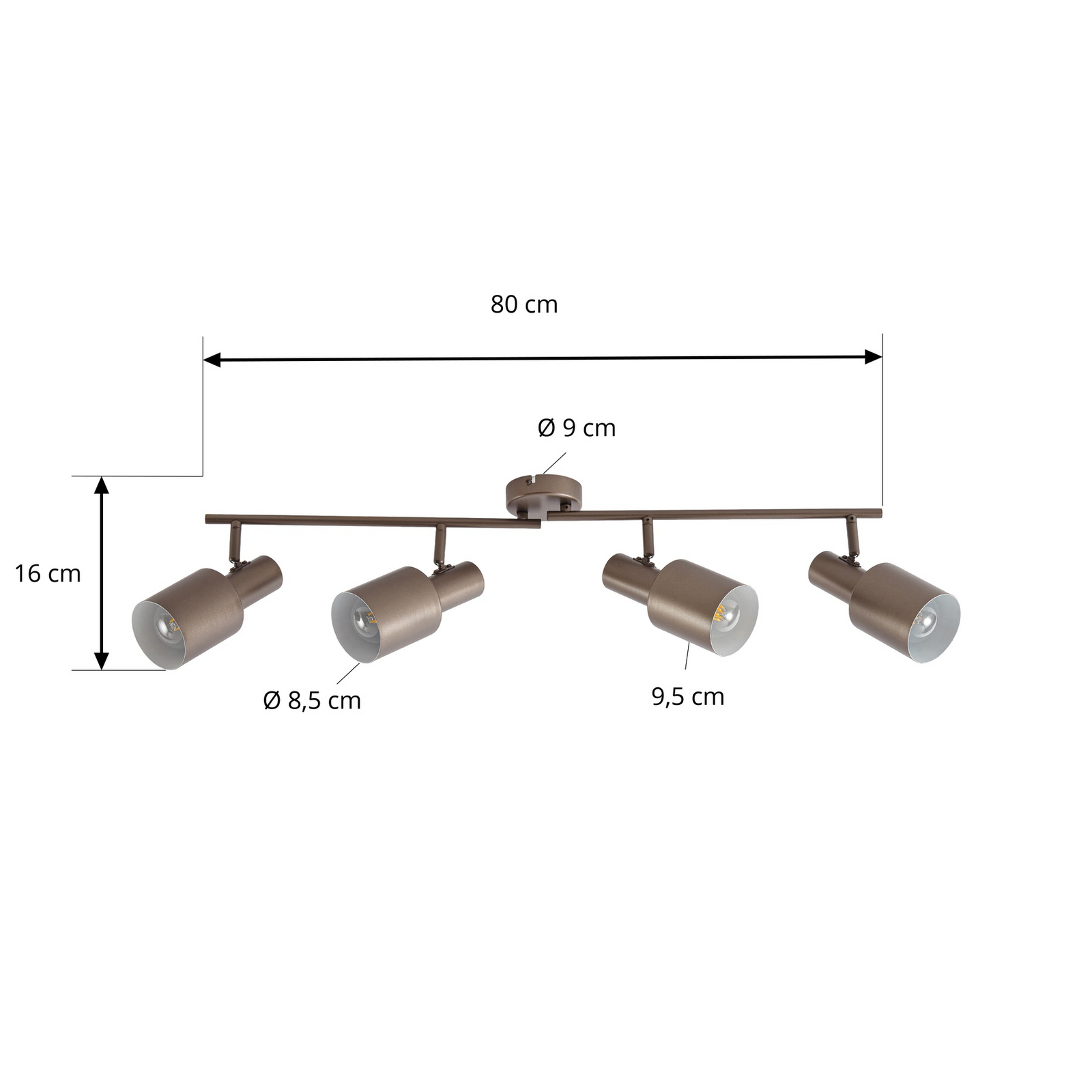 Spot pour plafond Lindby Ovelia, marron, 80 cm, à 4 lampes, E27
