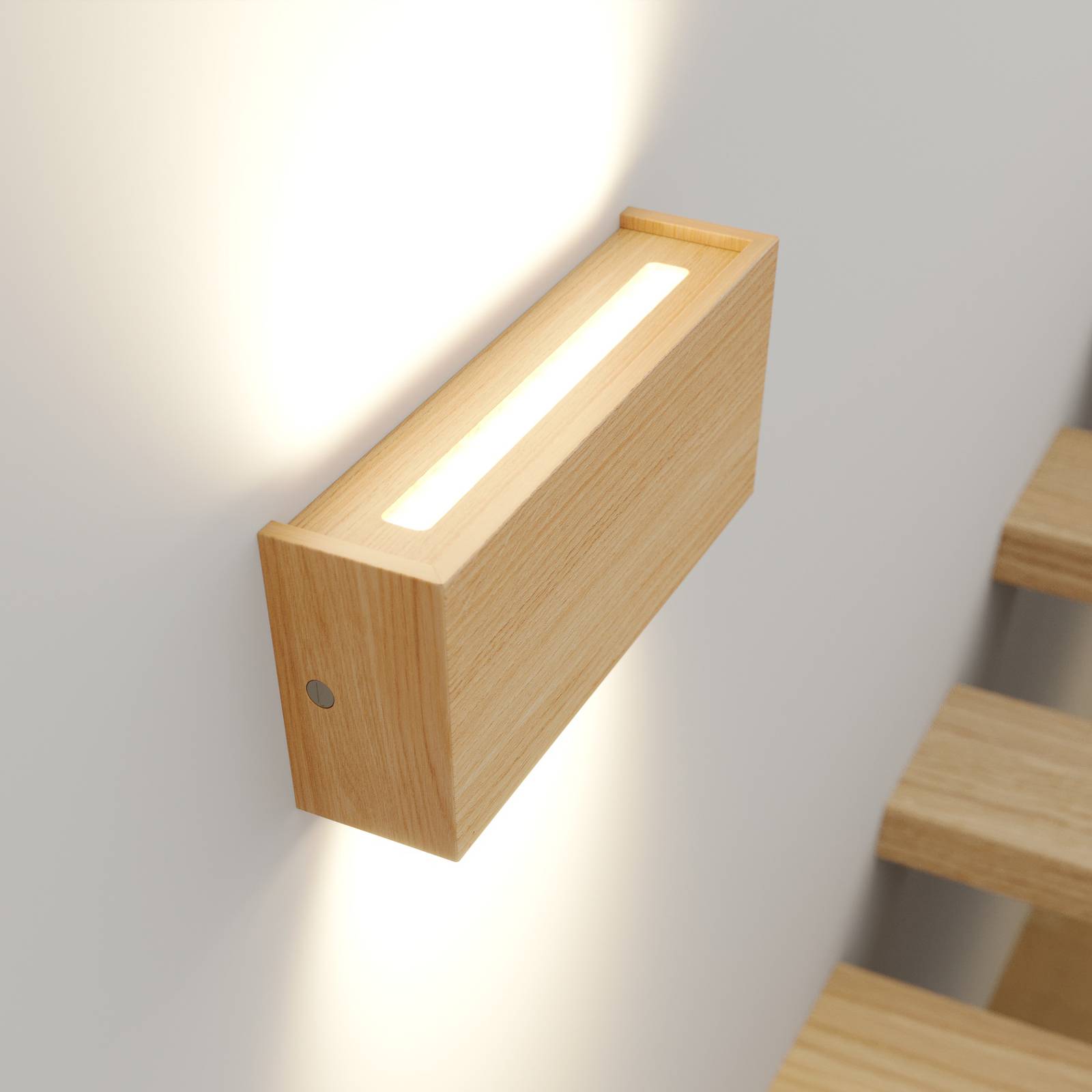 Applique LED Mila dimmable bois de chêne, 25 cm