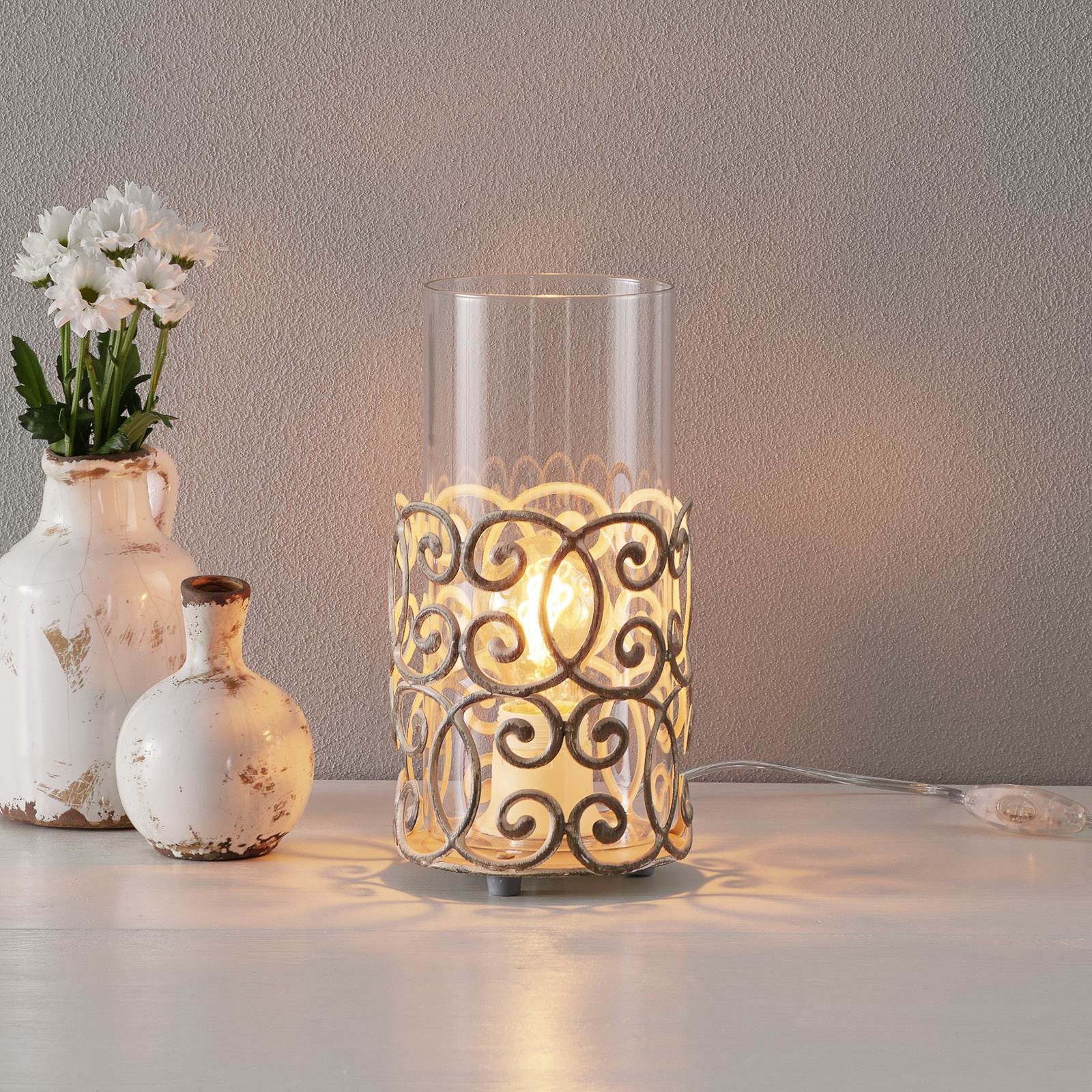 EGLO Nice Vintage Table Lamp, for Living / Dining Room, Steel, glass, E27, 60 W, energy efficiency: A++, H: 27 cm