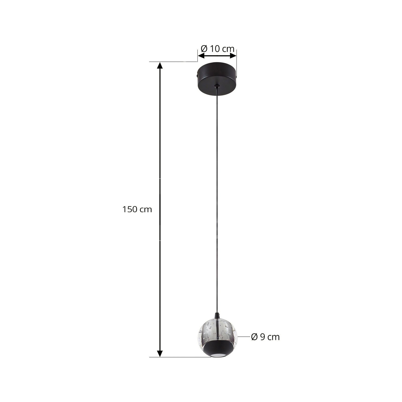 Lucande LED hanging light Hayley, black, 1-bulb, glass