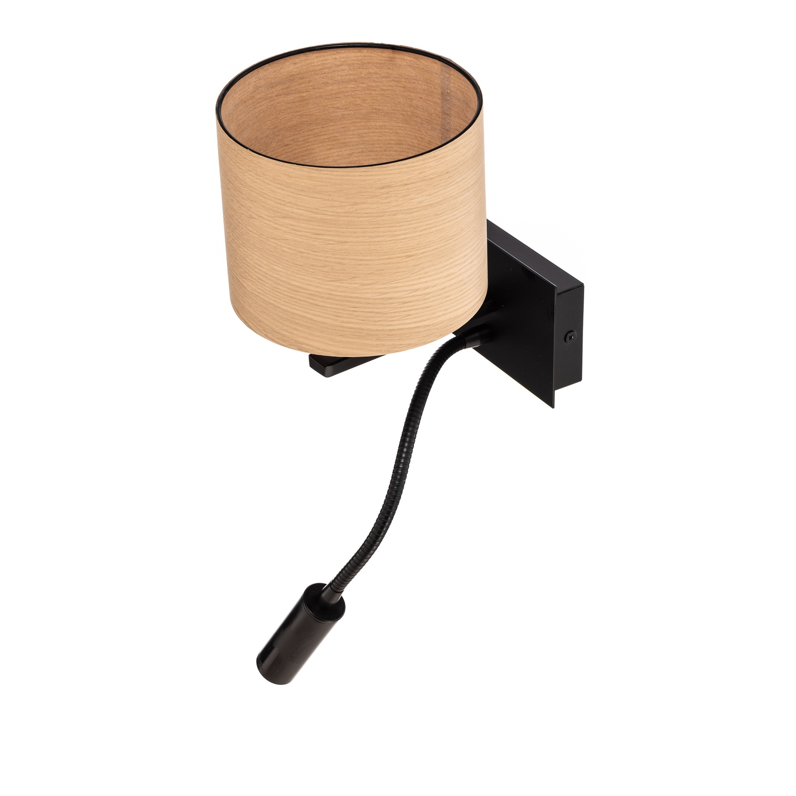 Wandlampe Harry, rund, schwarz/Holz hell