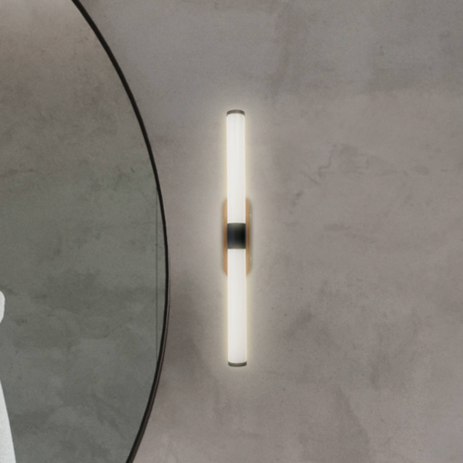 Briloner Applique murale LED Runt, noir/bois 3 000 K IP44 Longueur 40 cm