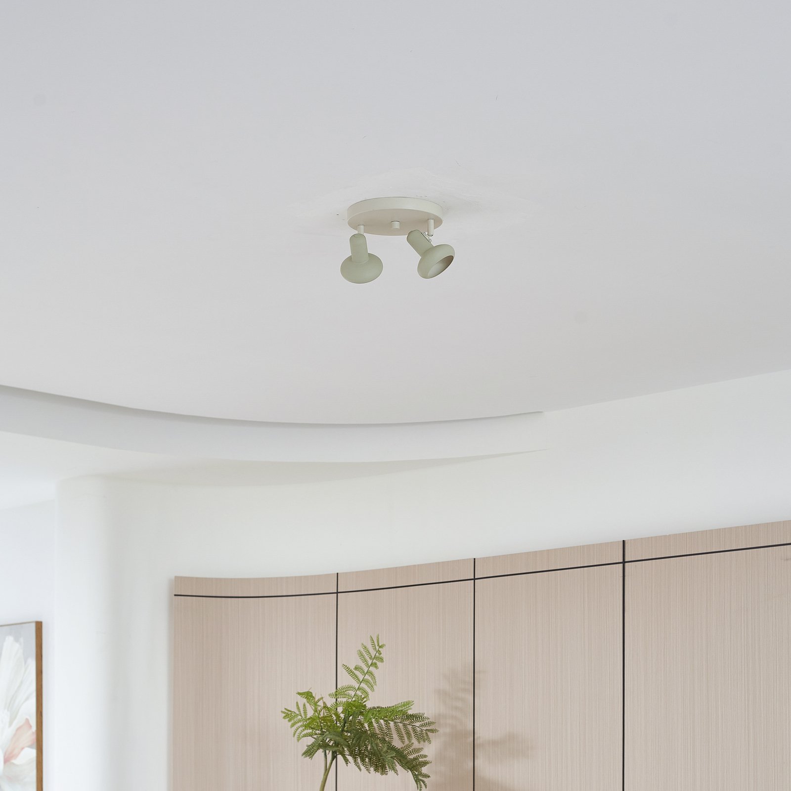 Lindby Huby downlight, 2 lyskilder, kremfarget/lysegrønn, jern