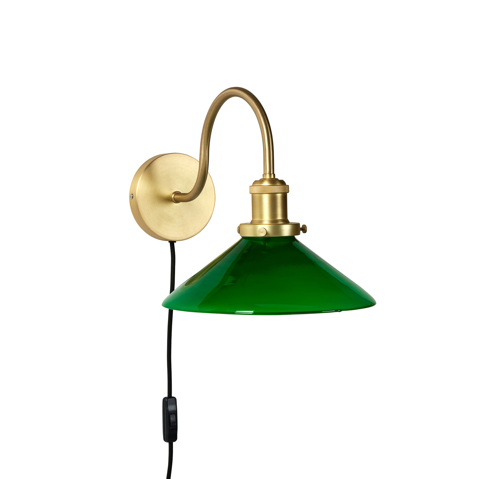 PR Home Axel wall light, brass-coloured, green glass shade