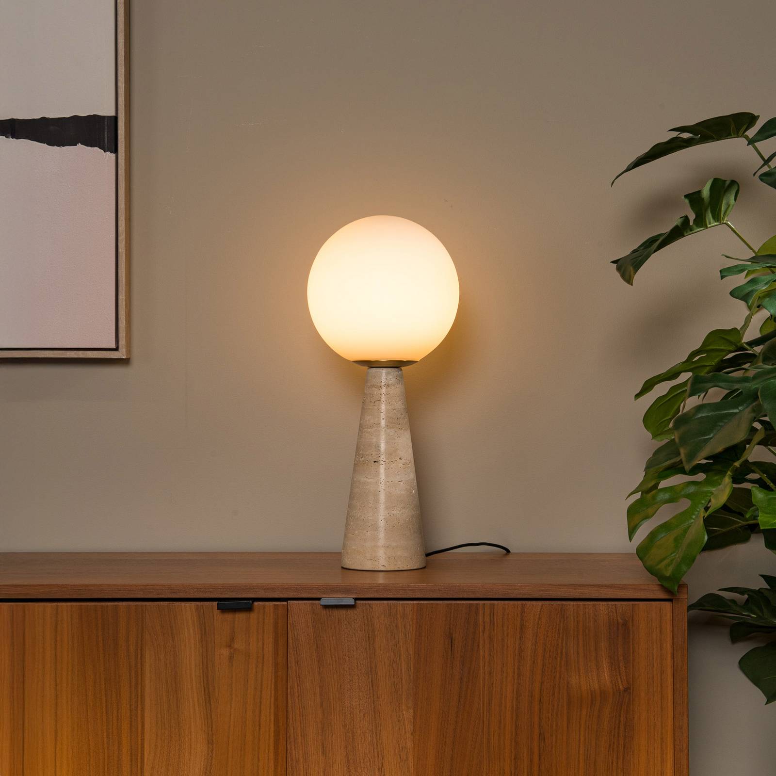 Tischlampe Evin, cremefarben, Höhe 46 cm, Stein/Glas günstig online kaufen