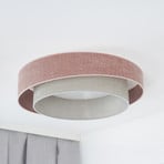 Lampa sufitowa LED Luneta S, szenilowa, różowa/szara, ściemniana 3-stopniowo