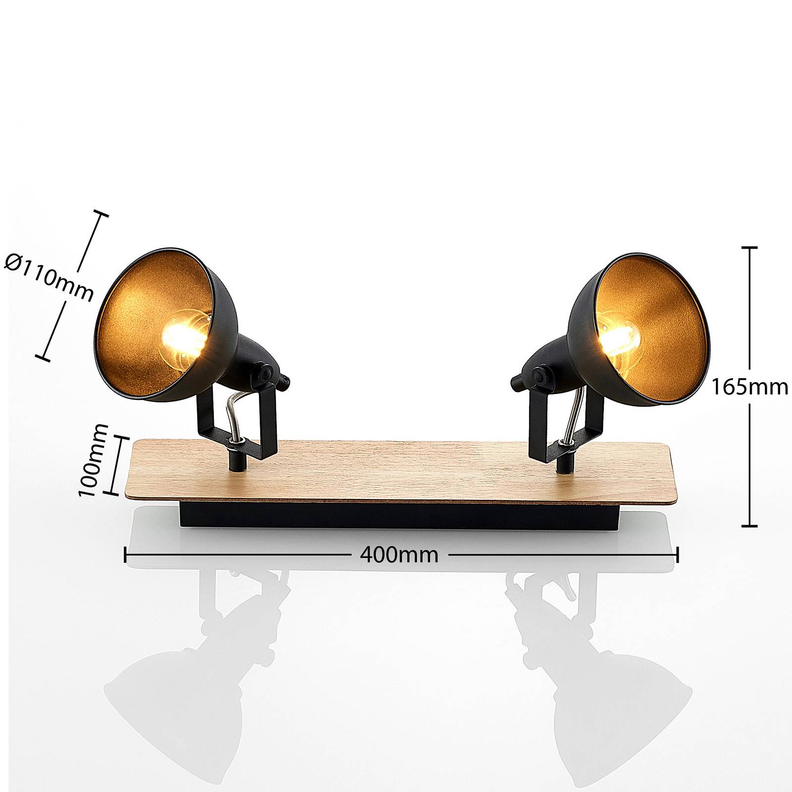 Lampa sufitowa Lindby Aylis, 2-punktowa, 40 cm, czarny, drewno, E14