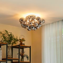 Lucande plafoniera Diborah, grigio fumo, vetro, Ø 50 cm, G9