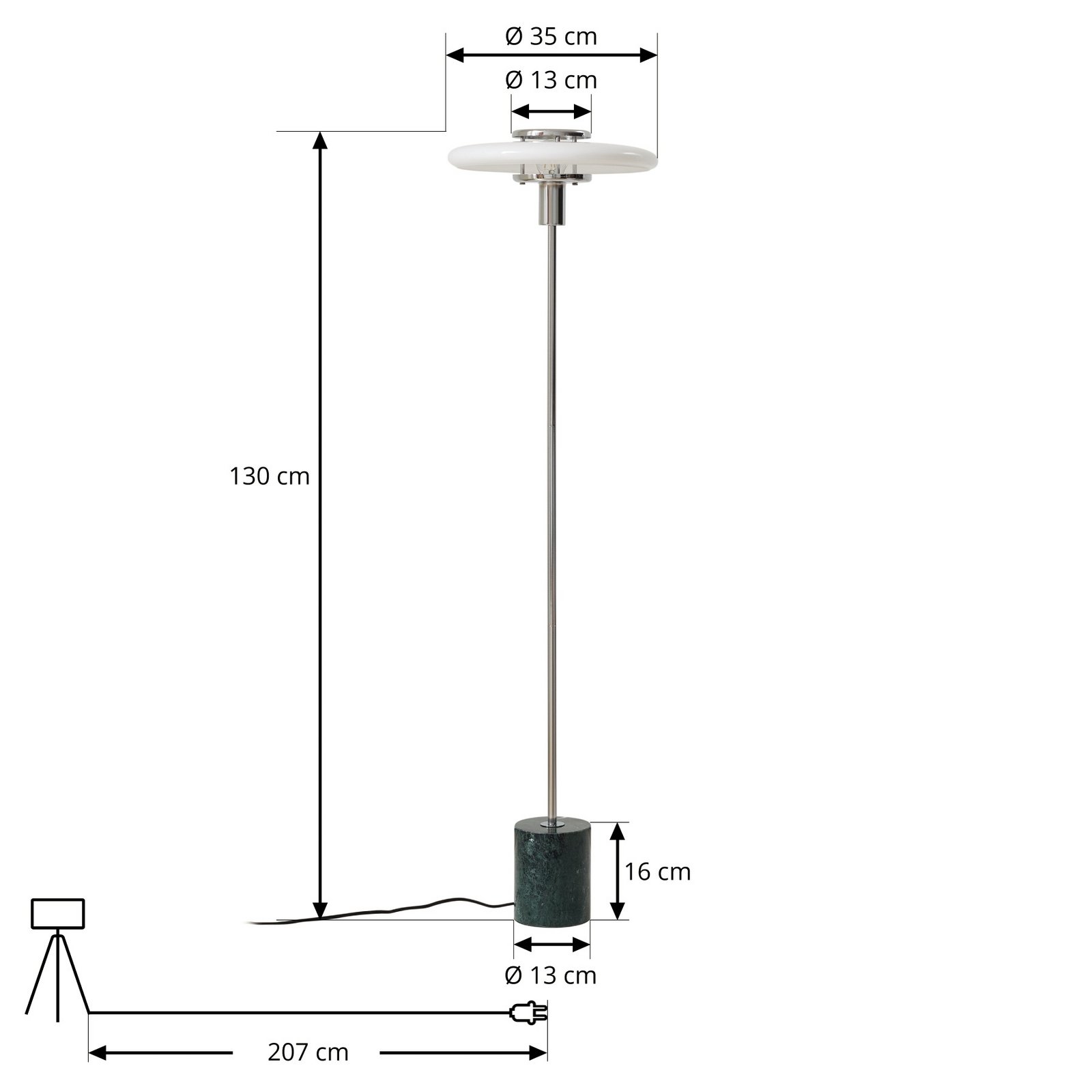 Lindby Stehleuchte Branford, 130 cm, weiß/grün, Glas/Marmor