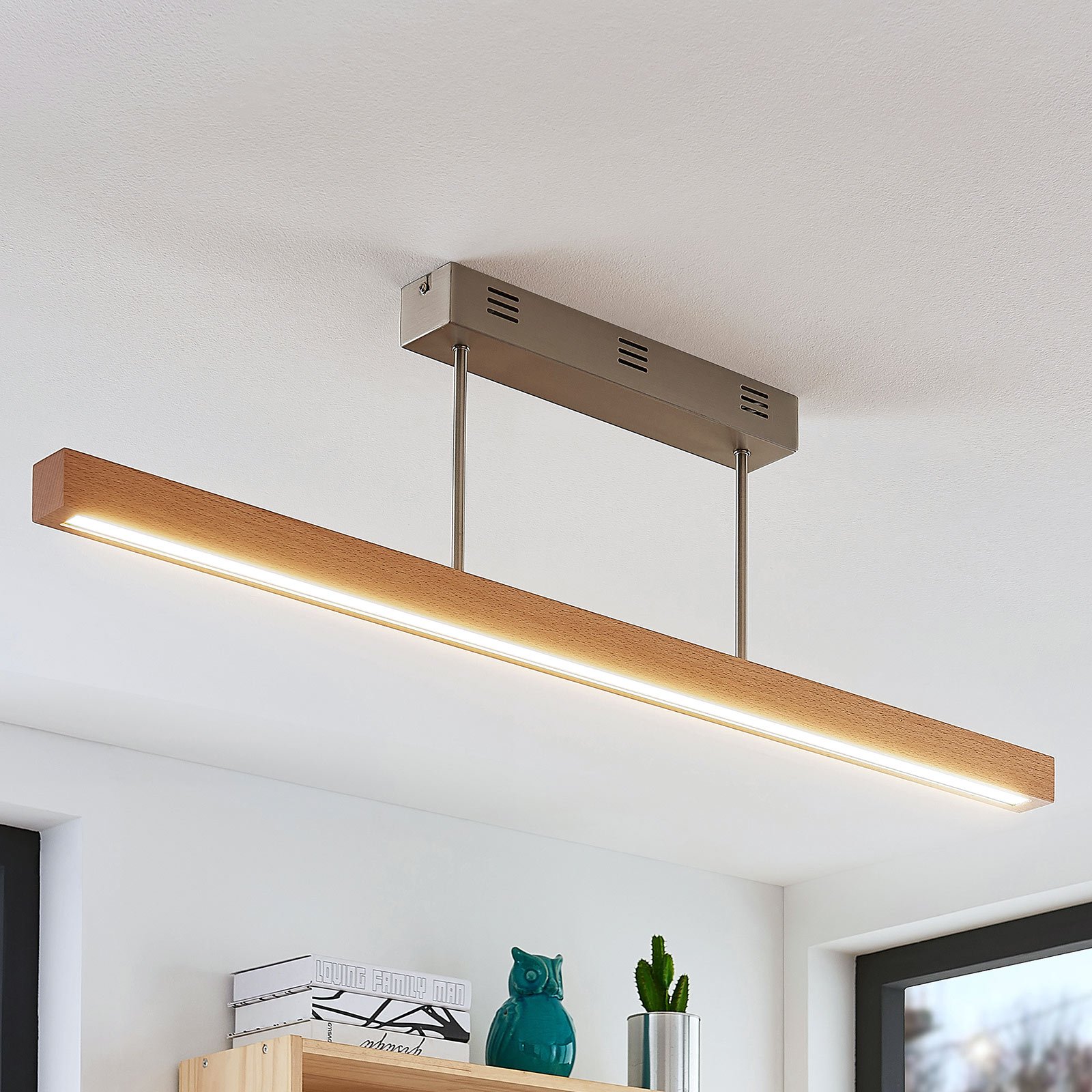 Lucande Tamlin LED wooden ceiling light, beech, 100 cm, for Living / Dining Room, wood, metal, 26 W, energy efficiency: A+, L: 100 cm, W: 4 cm, H: 26 cm